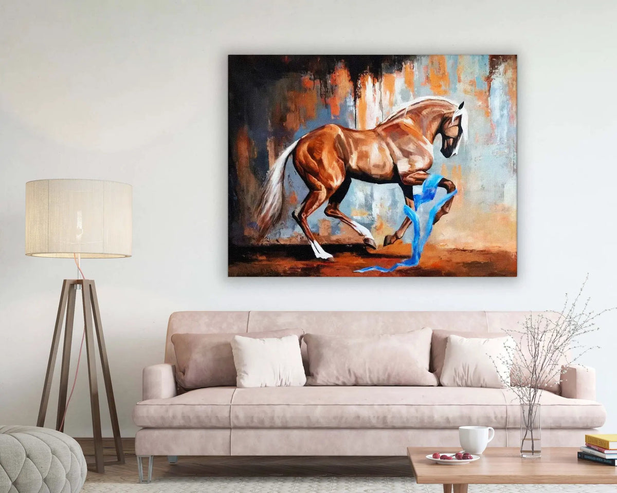 Prancing Horse-Wall Decor- Wildlife Canvas Art - Gold varnish by Gtaart.ca