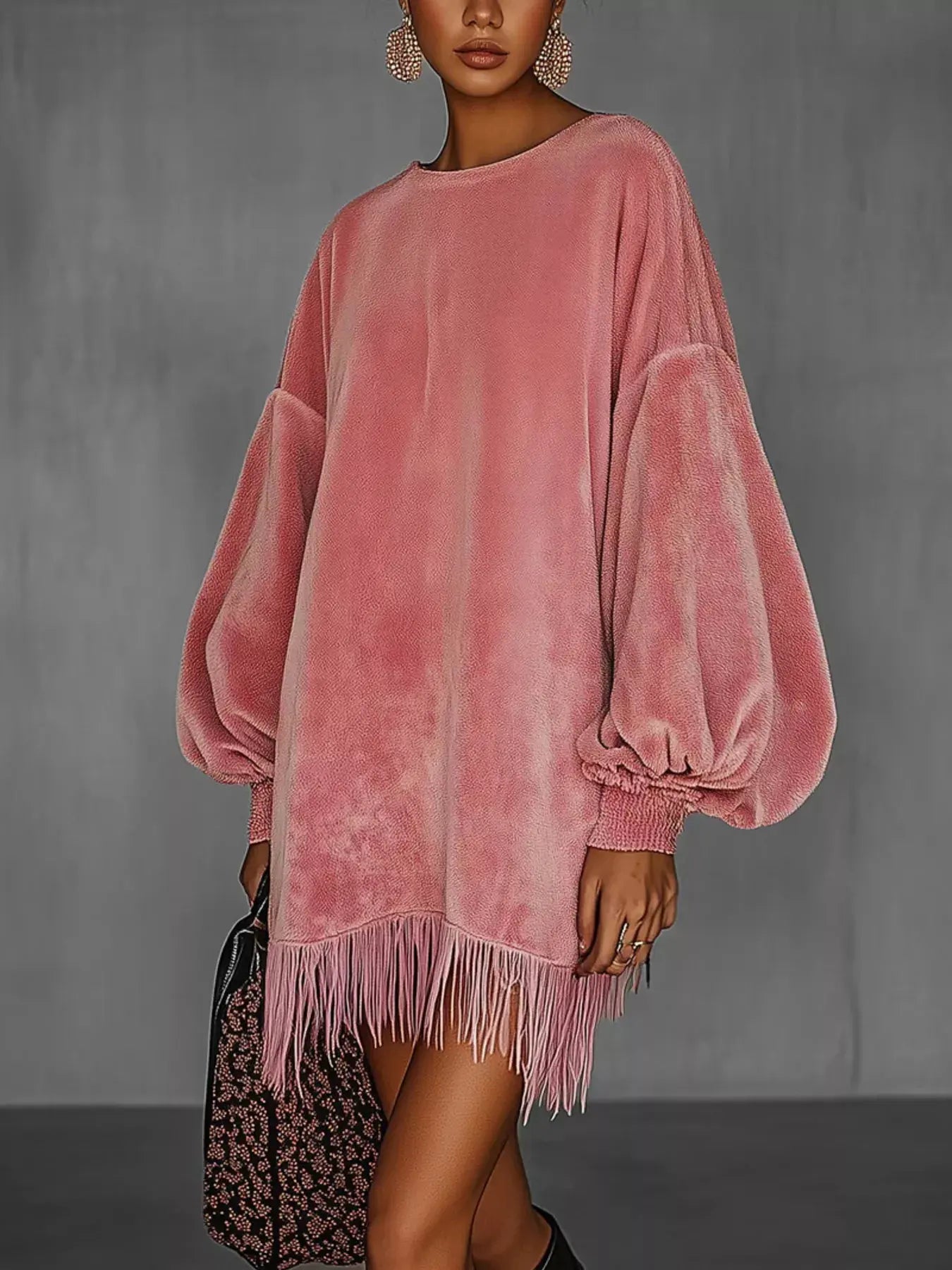 Velvet Fringe Hem Mini Dress by Partner Label