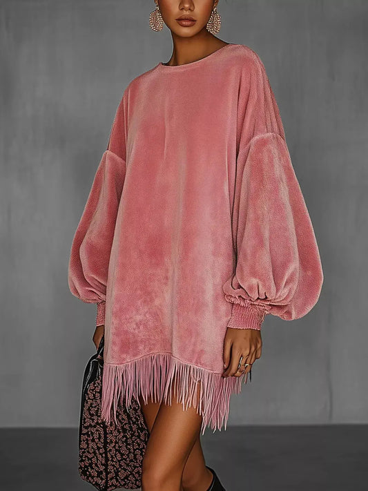 Velvet Fringe Hem Mini Dress by Partner Label