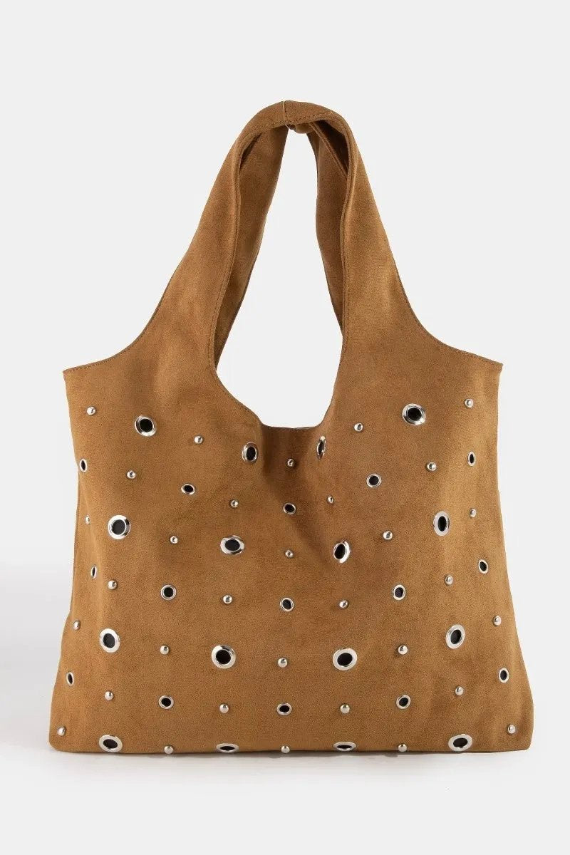 Fame Large Grommeted Suede Shoulder Bag by Partner Label