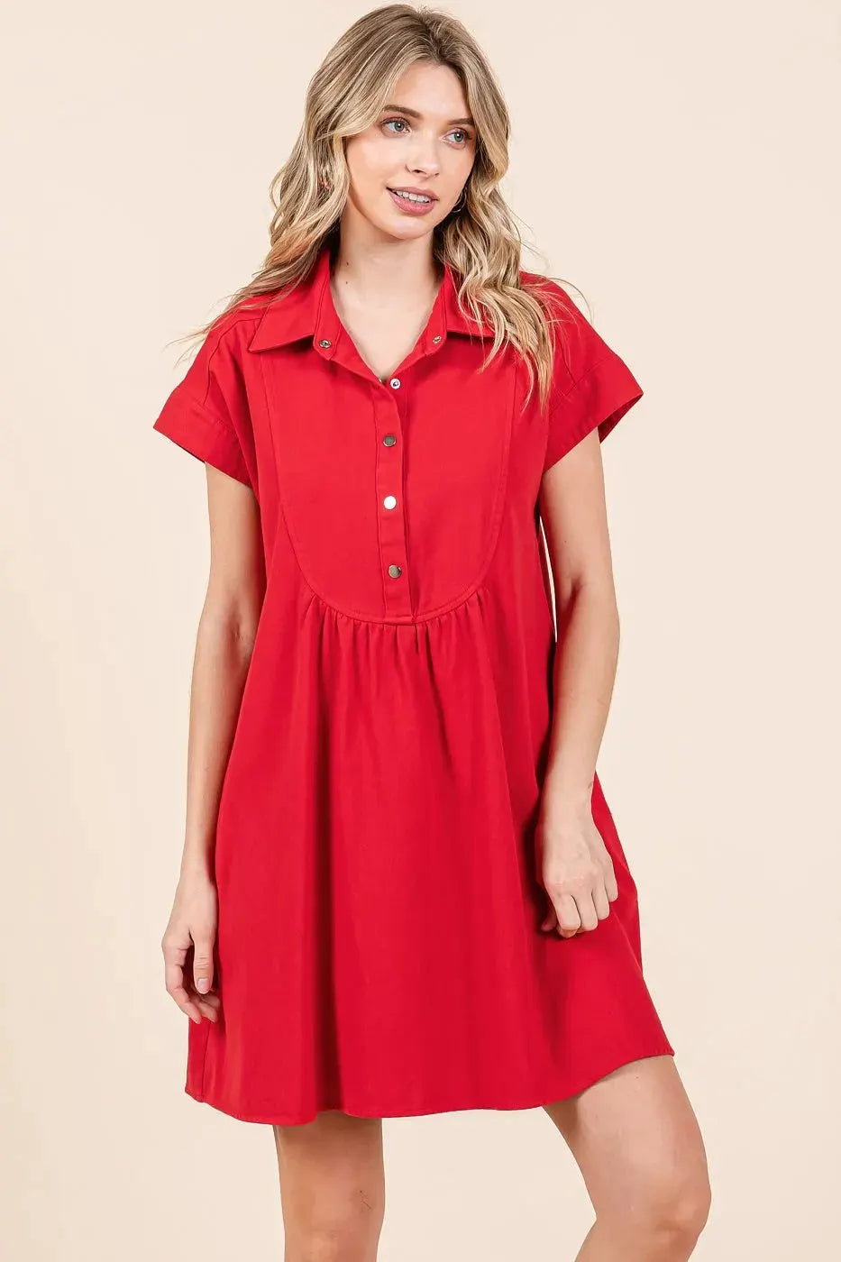 Mittoshop Twill Short Sleeve Collared Mini Dress by Mittoshop
