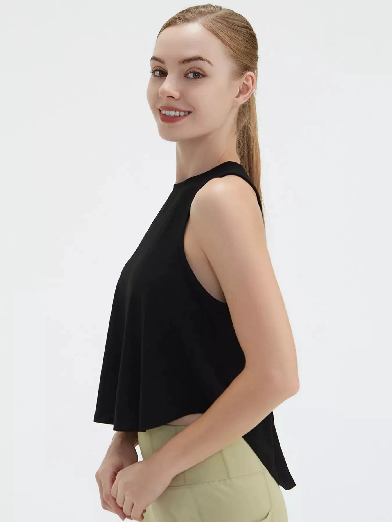 Cutout Back Round Neck Active Tank by Trendsi