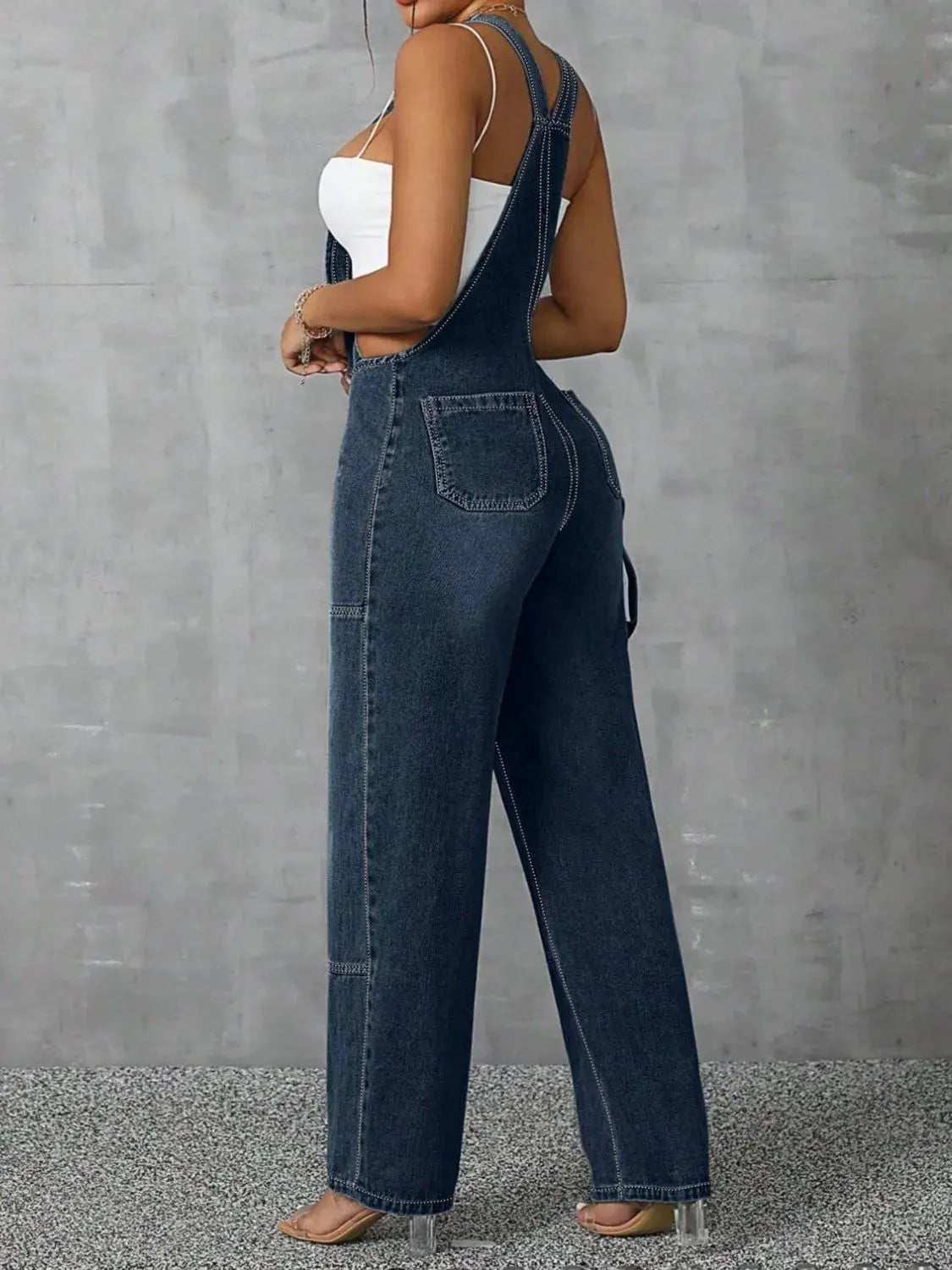 Zip Front Wide Strap Denim Overalls by Partner Labels