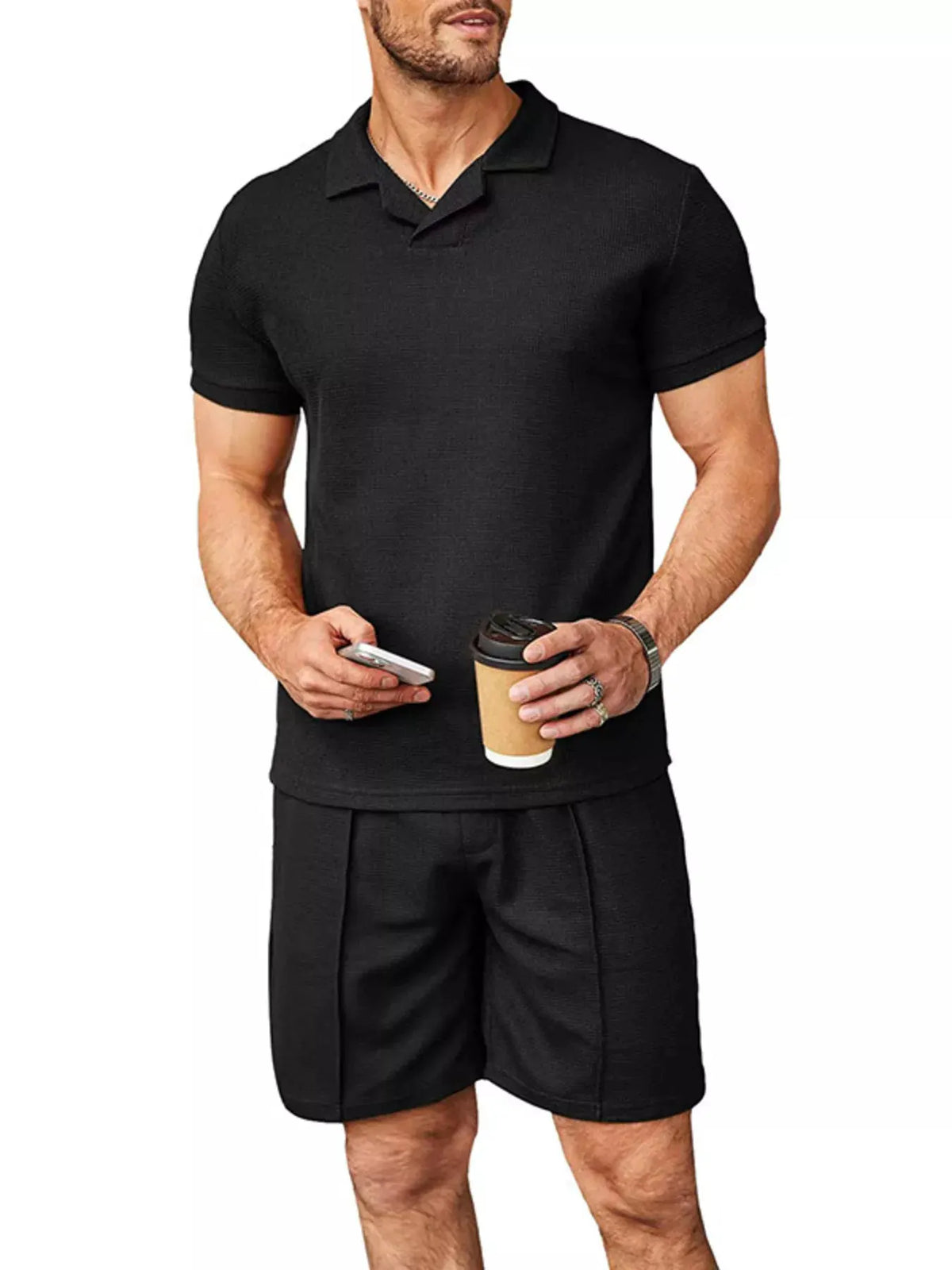 Men's Full Size Casual Short Sleeve Polo and Shorts Set Plus Size by Trendsi