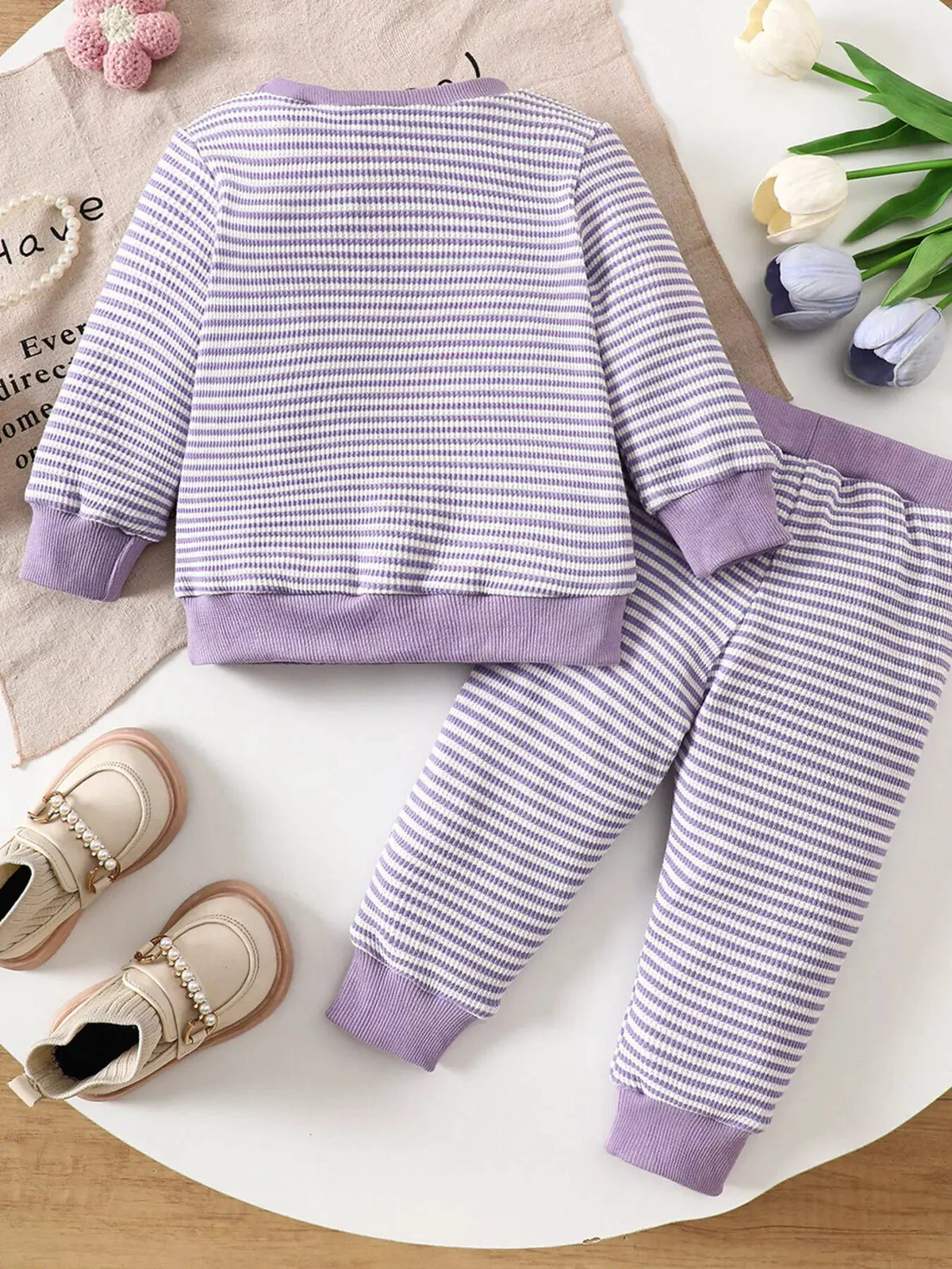 Children's Halloween Striped Ghost Top and Pants Set by Trendsi