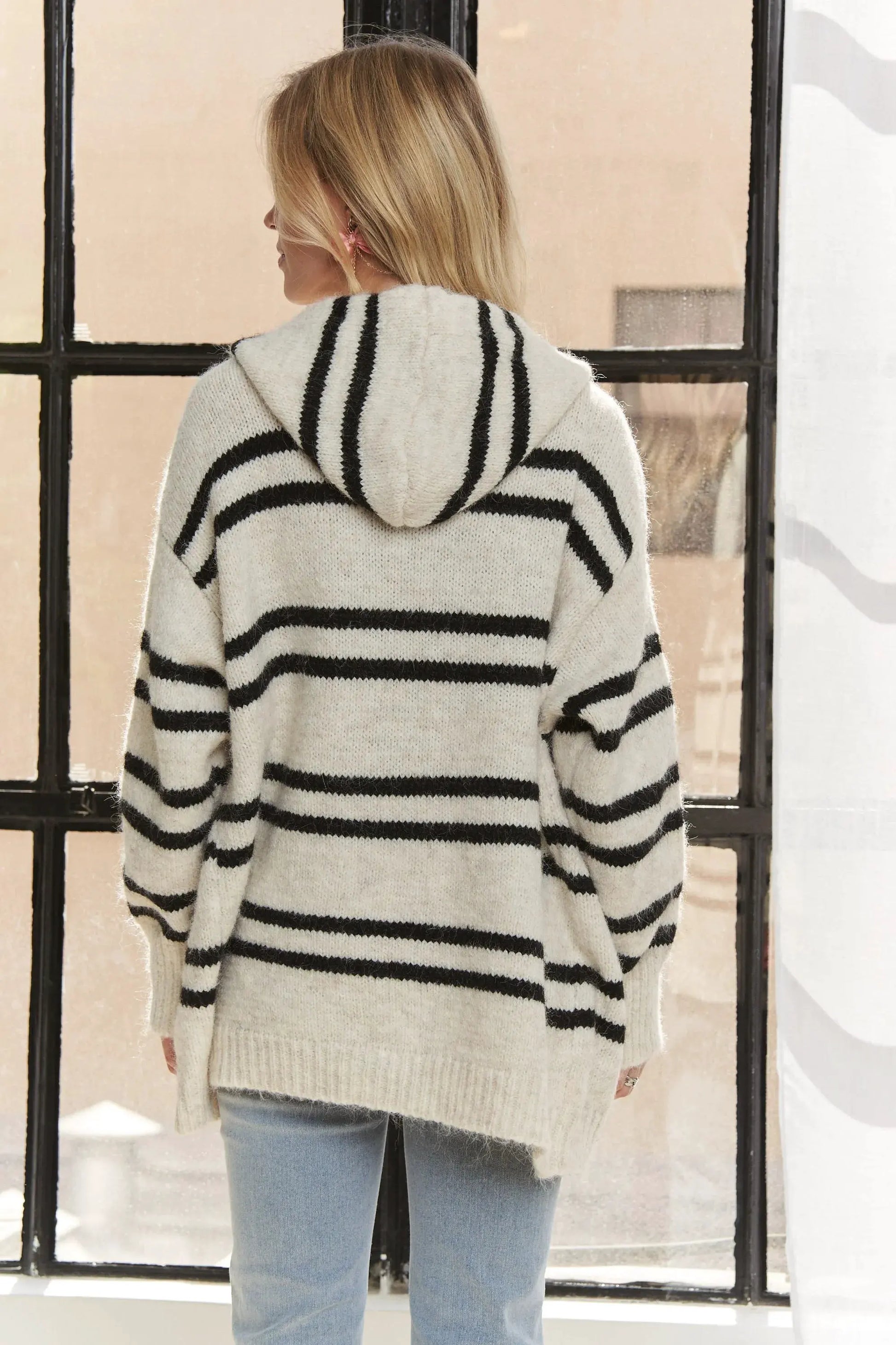 ADORA Horizontal Stripes Hoodie Cardigan by Partner Label