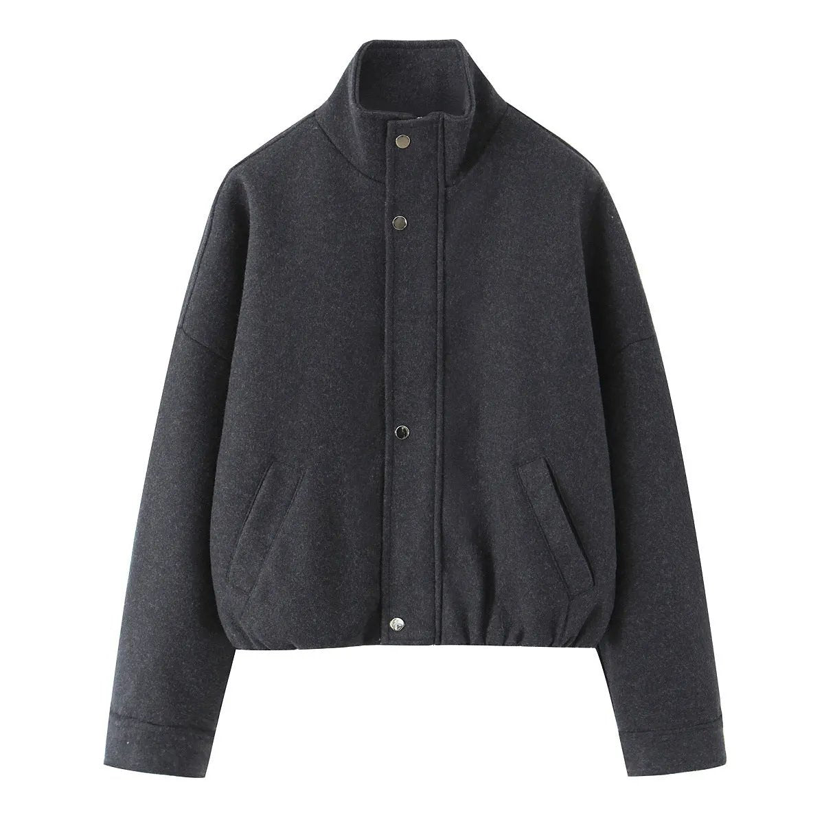 Women's Jacket Charcoal Grey Wool Blend BYMANYC ® New York SOHO HIGH COLLAR BOMBER - New Collection by BYMANYC ® New York