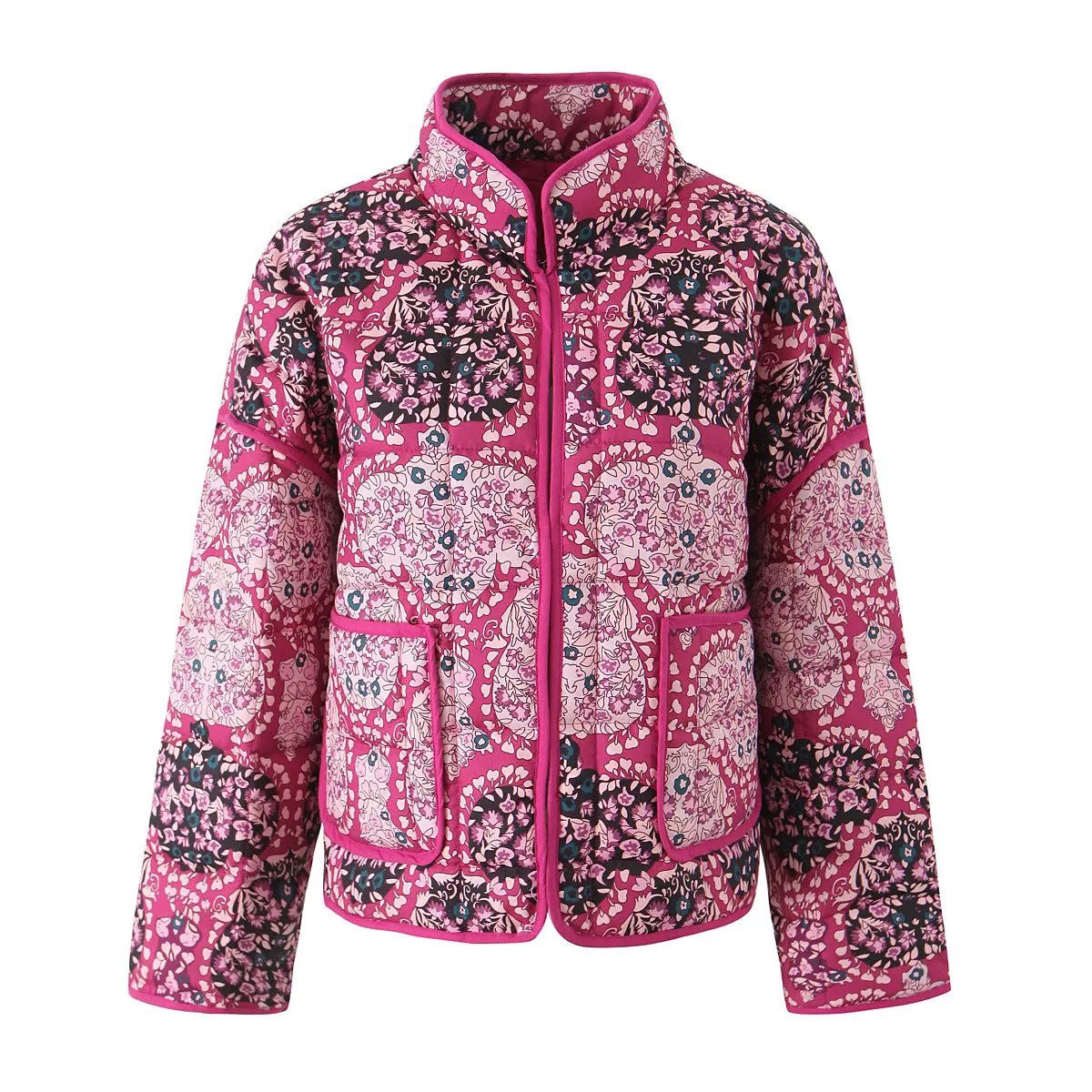 Women's Quilted Jacket Pink Printed BYMANYC ® New York CONTEMPORARY VIBRANT BOHO OUTERWEAR - New Collection by BYMANYC ® New York