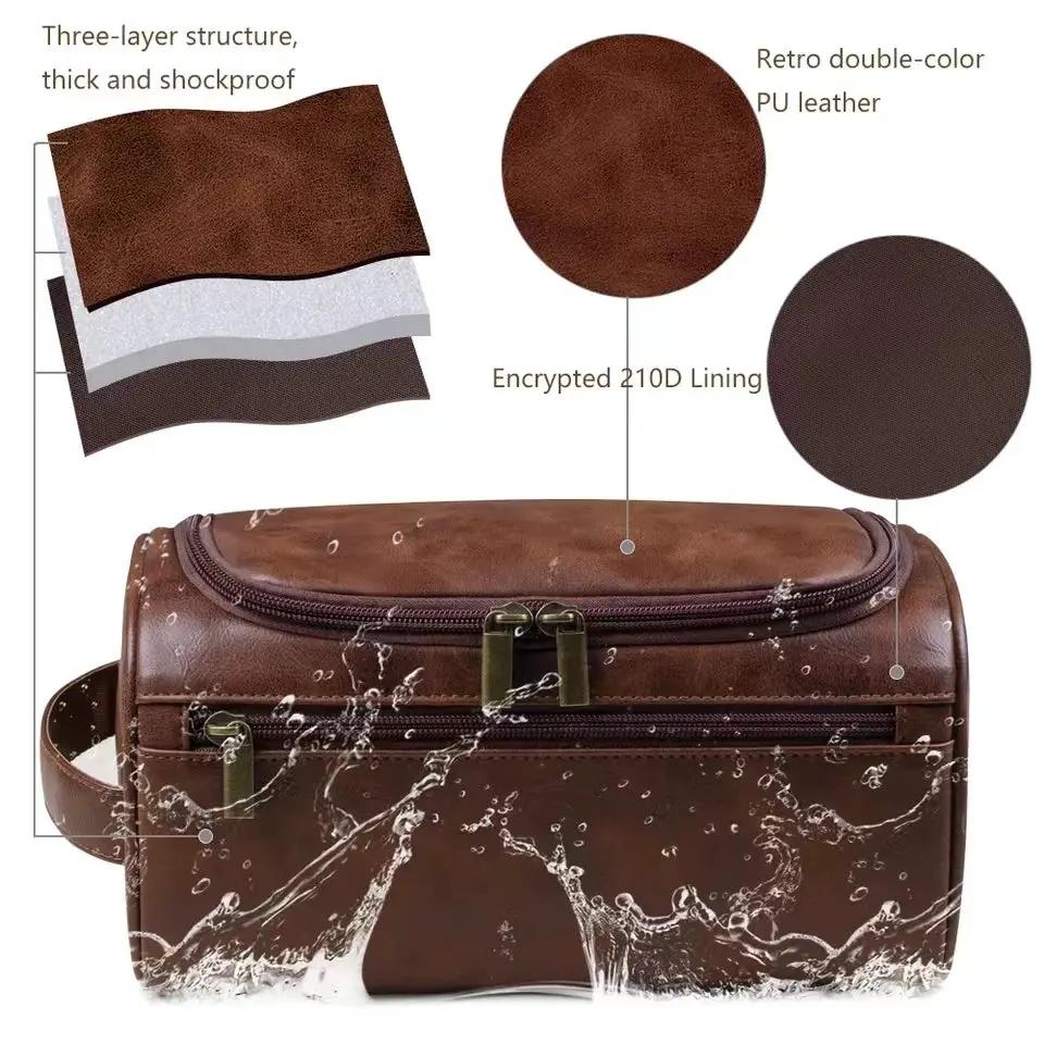 PU Leather Toiletry Bag for Men & Women – Hanging Travel Dopp Kit Organizer by Inland Leather Co