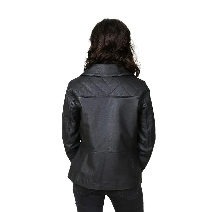 Freya Women's Real Leather Cross Zip Biker Jacket Black by Inland Leather Co.