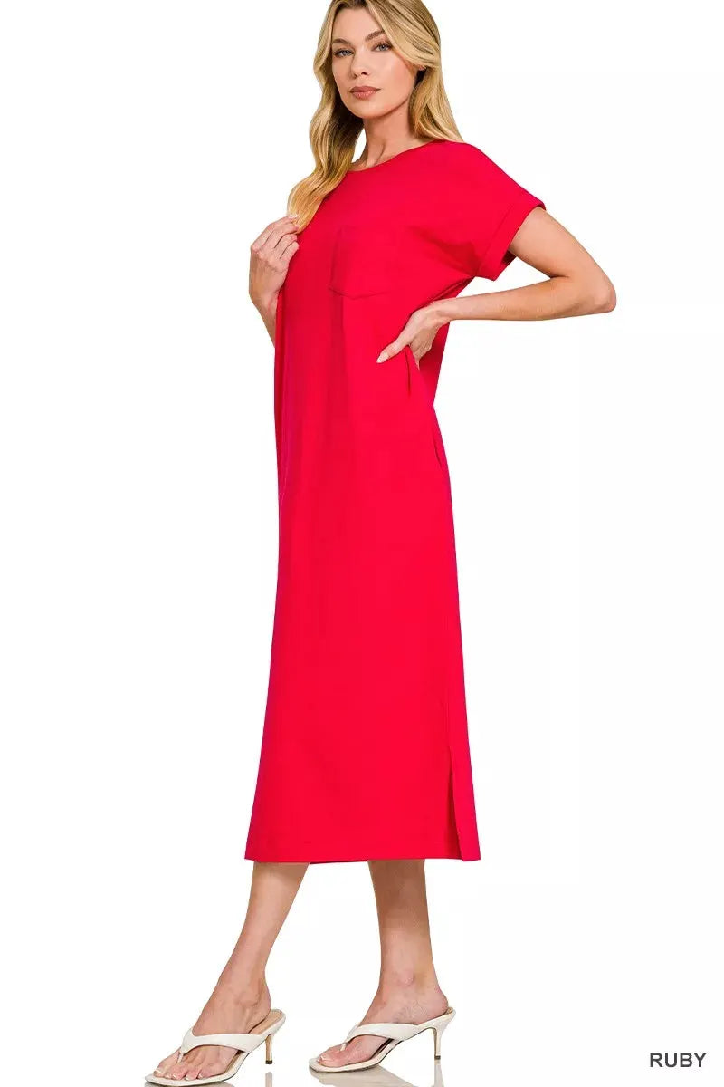 Zenana Round Neck Short Sleeve Midi Dress by Zenana