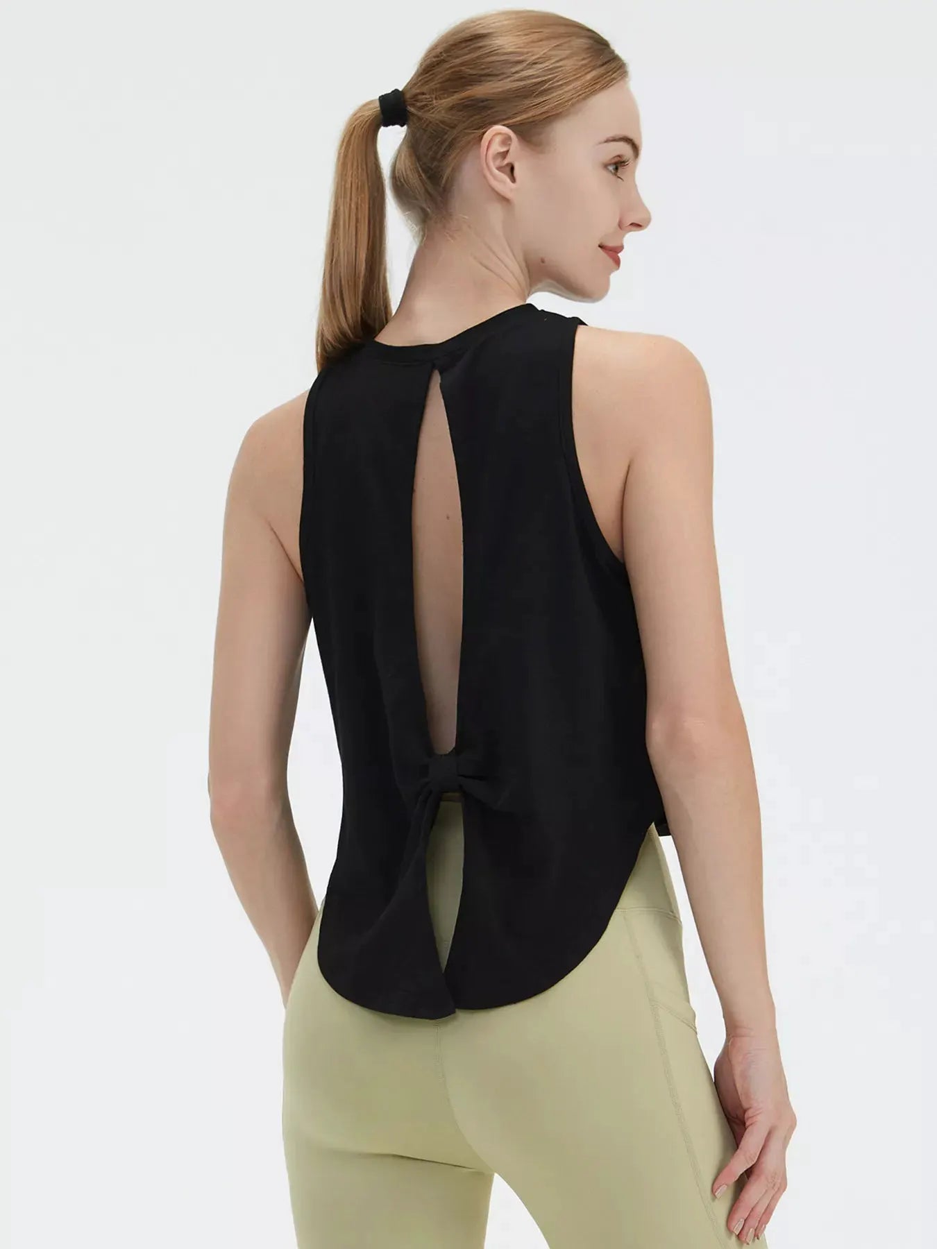 Cutout Back Round Neck Active Tank by Trendsi