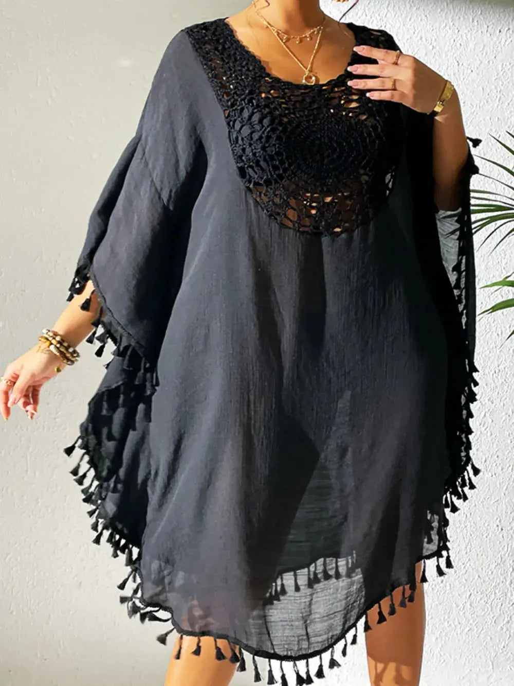 Tassel Cutout Scoop Neck Cover-Up Dress by Partner Label