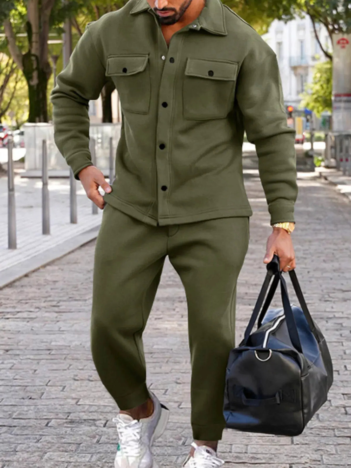 Men's Full Size Long-Sleeve Shirt and Joggers Set Plus Size by Partner Label