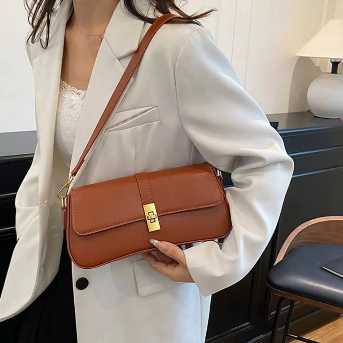 Rectangular Crossbody Bag with Golden Buckle by Partner Label