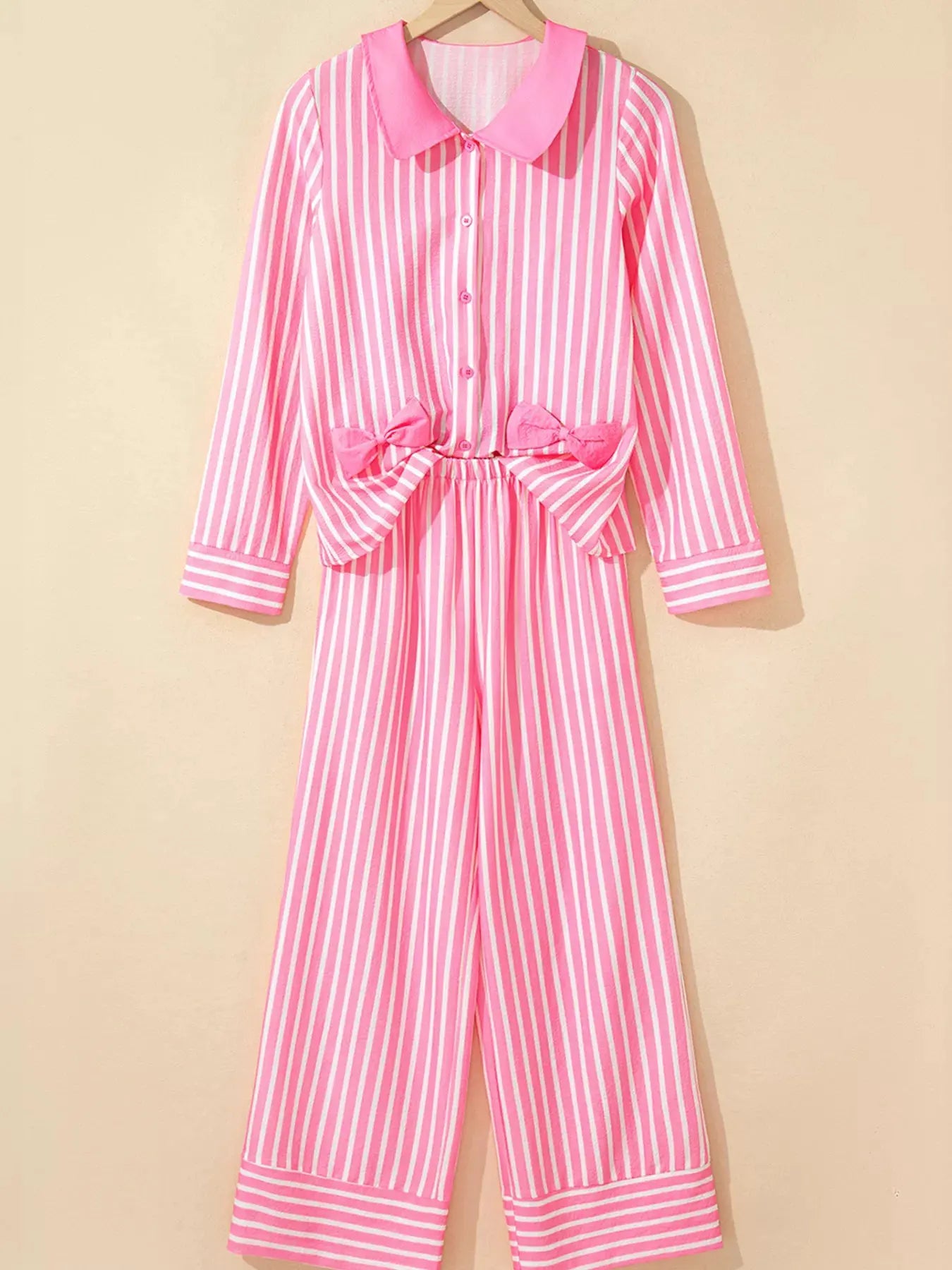 Stripe Buttoned Front Long Sleeve Top and Pants 2 Piece Sleepwear by Partner Label