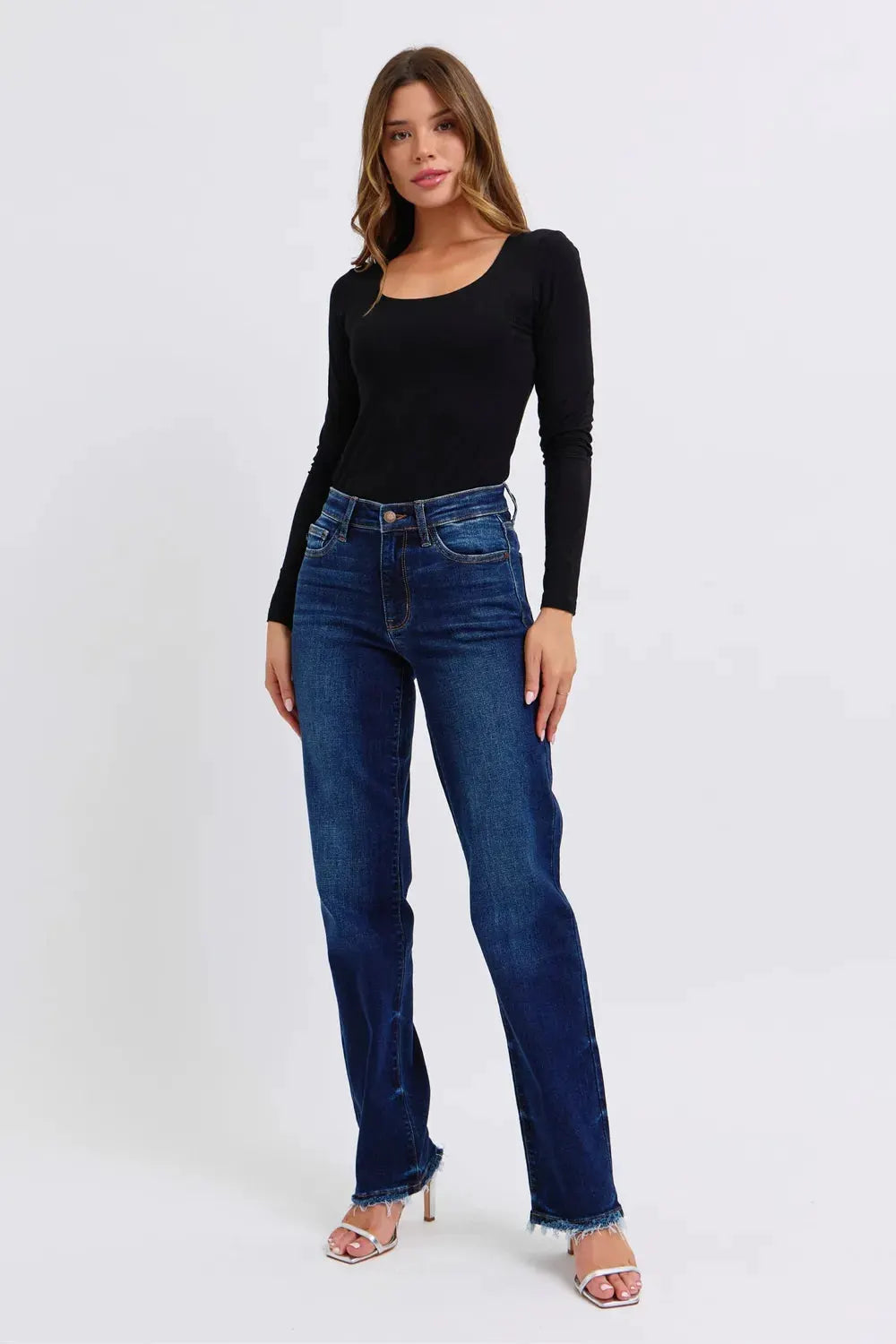 Judy Blue Full Size Raw Hem Straight Leg Jeans by Judy Blue