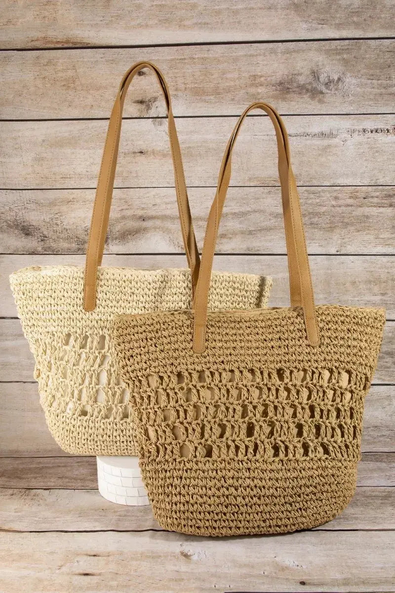 Fame Intricate Straw Braided Large Tote Bag by Partner Label