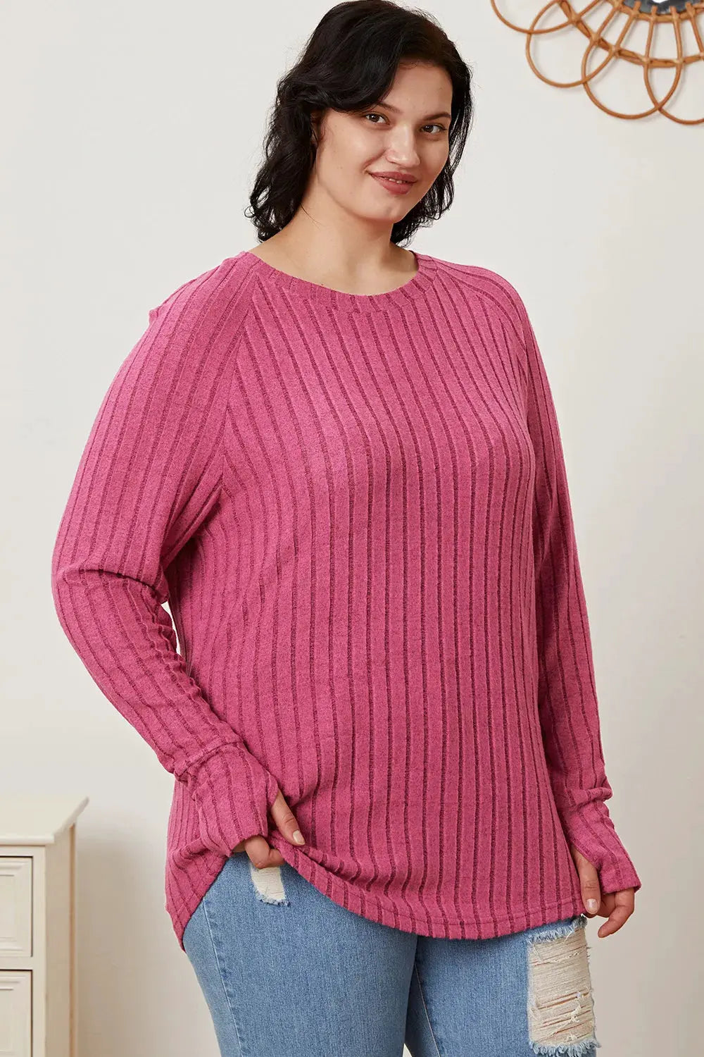 Basic Bae Full Size Ribbed Thumbhole Sleeve T-Shirt by Basic Bae