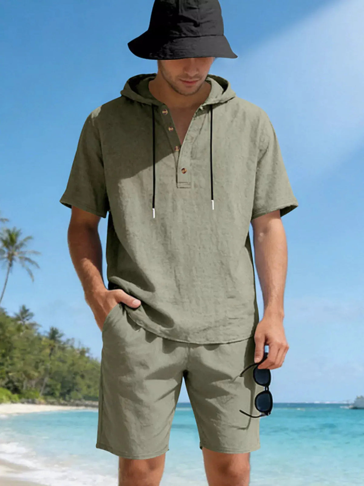 Men's Full Size Casual Short Sleeve Hooded Top & Shorts Set Plus Size by Trendsi