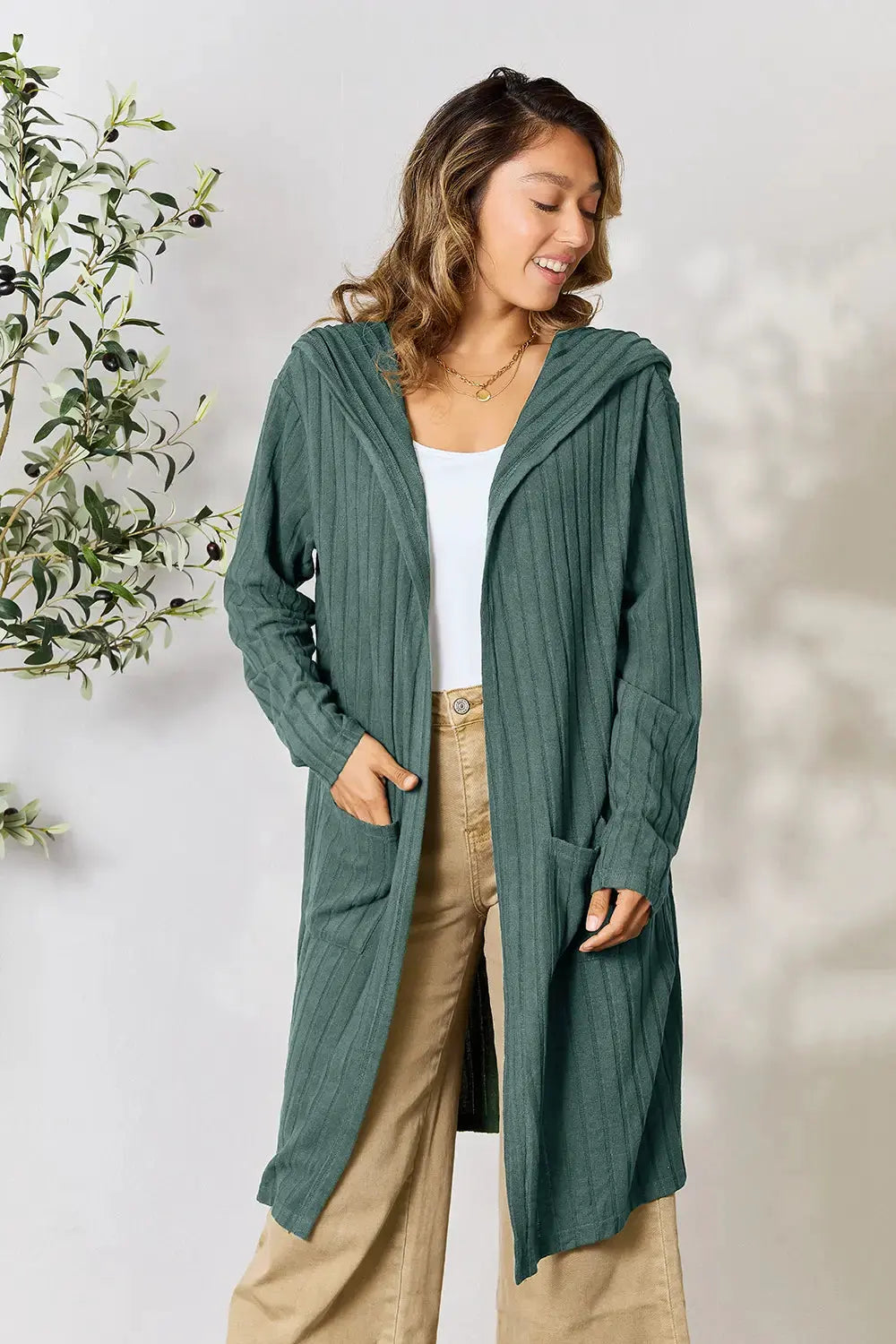 Basic Bae Full Size Hooded Sweater Cardigan by Basic Bae