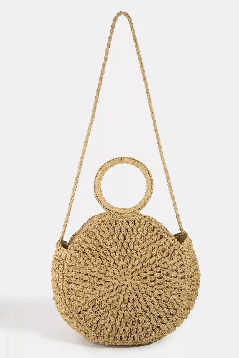 Fame Circle Handle Circle Straw Braided Hand Bag by Partner Label
