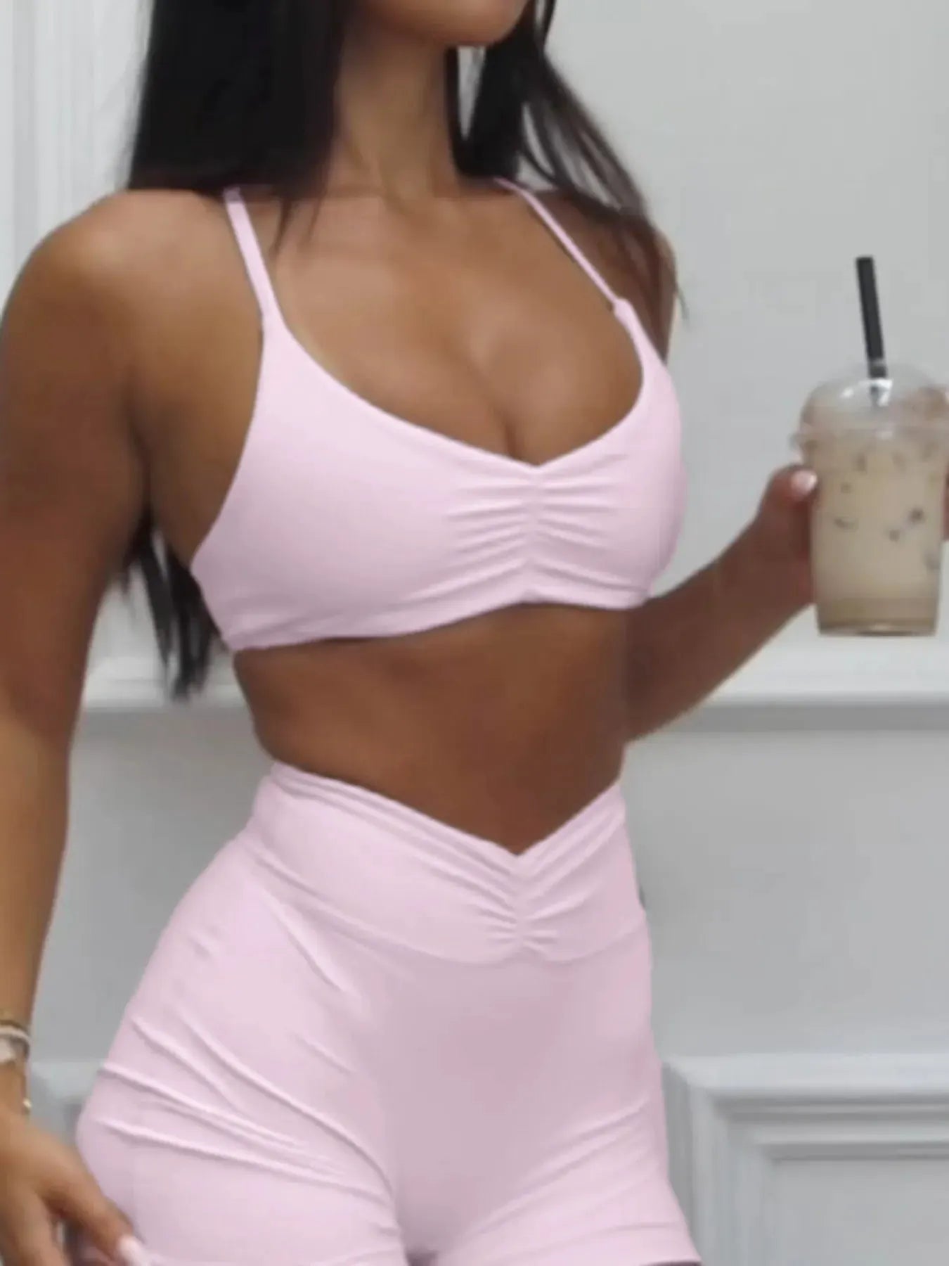 Ruched Sports Bra and High-Waisted Shorts Active Set by Trendsi