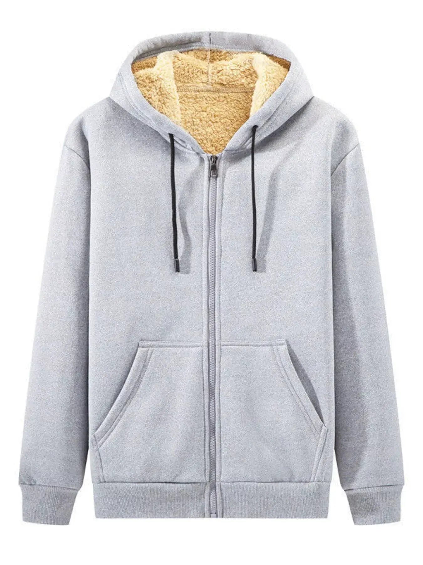 Men's Plus Size Sherpa Lined Zip Up Hoodie by Trendsi