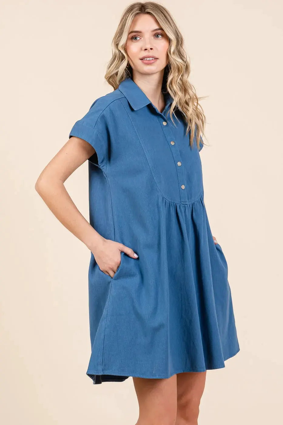 Mittoshop Twill Short Sleeve Collared Mini Dress by Mittoshop