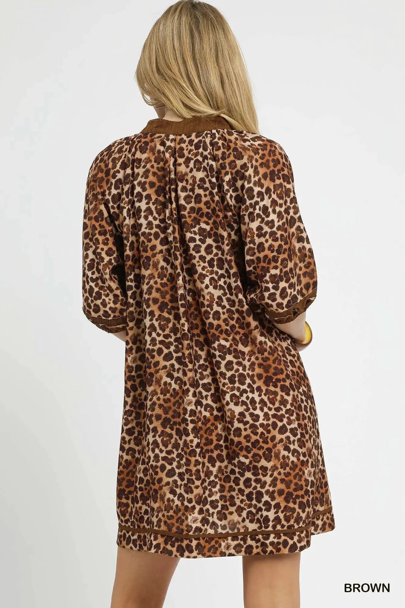 Umgee Full Size Leopard Print Mini Dress with Contrast Trim Plus Size by Umgee
