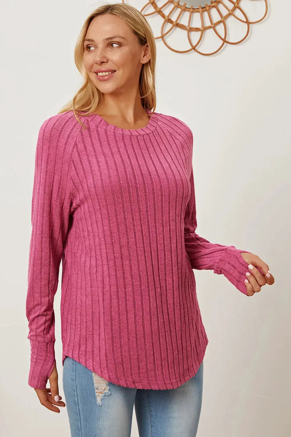 Basic Bae Full Size Ribbed Thumbhole Sleeve T-Shirt by Basic Bae