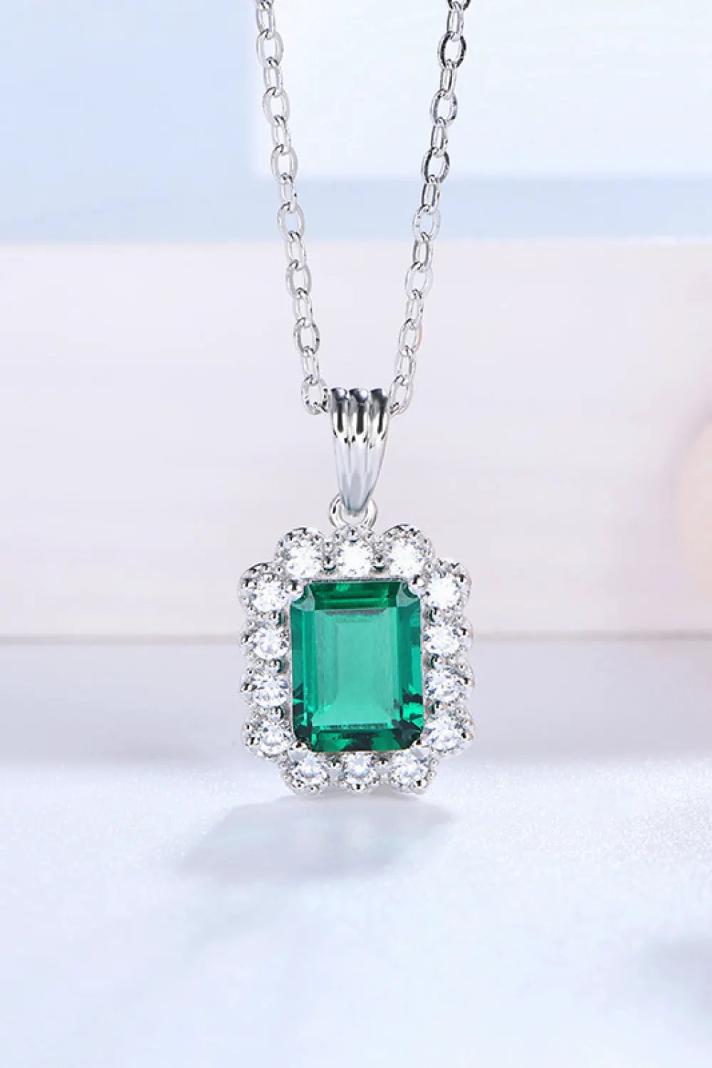 1.5 Carat Lab-Grown Emerald Pendant 925 Sterling Silver Necklace by Partner Labels