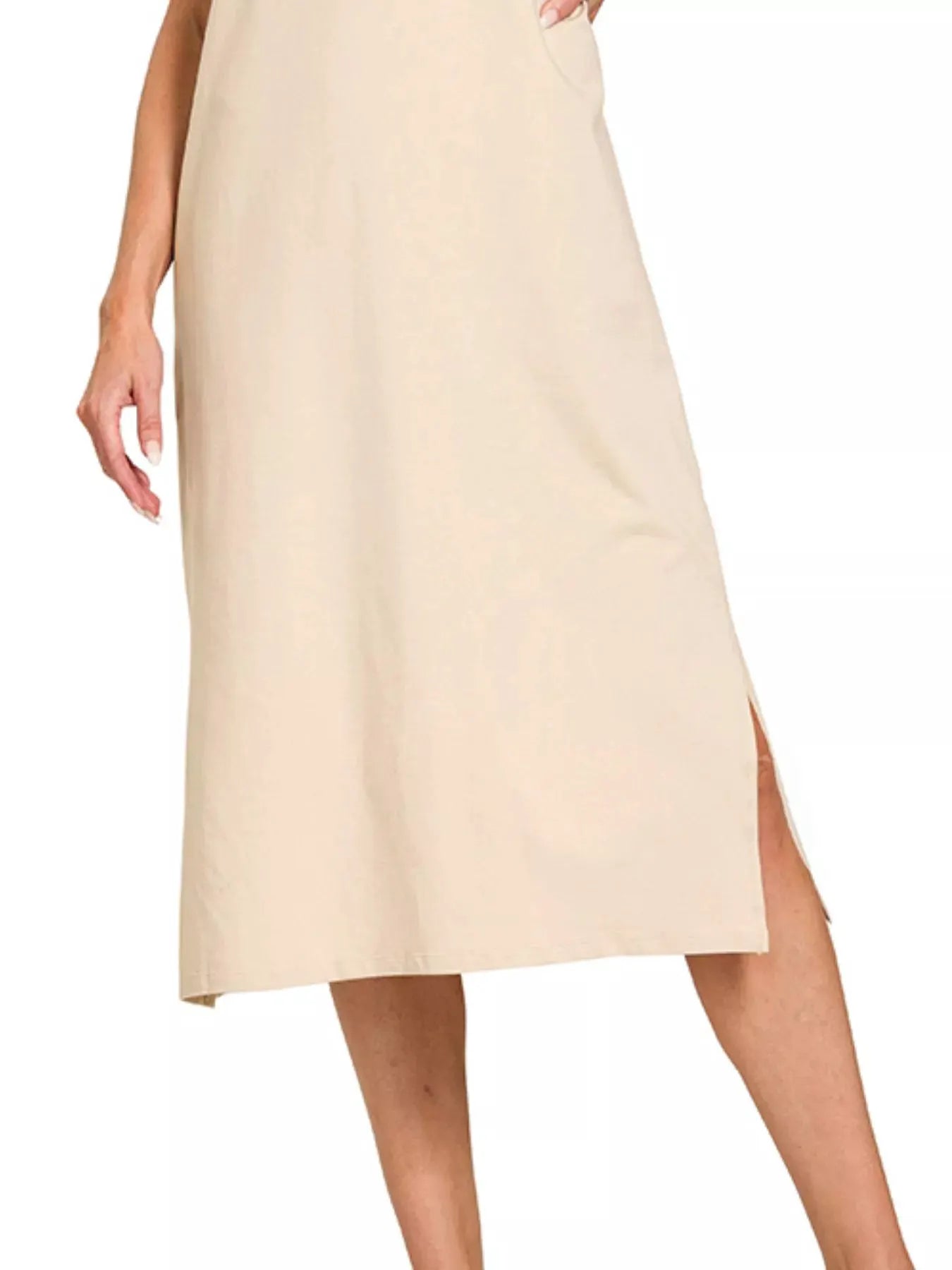 Zenana Round Neck Side Slit Midi Dress by Zenana