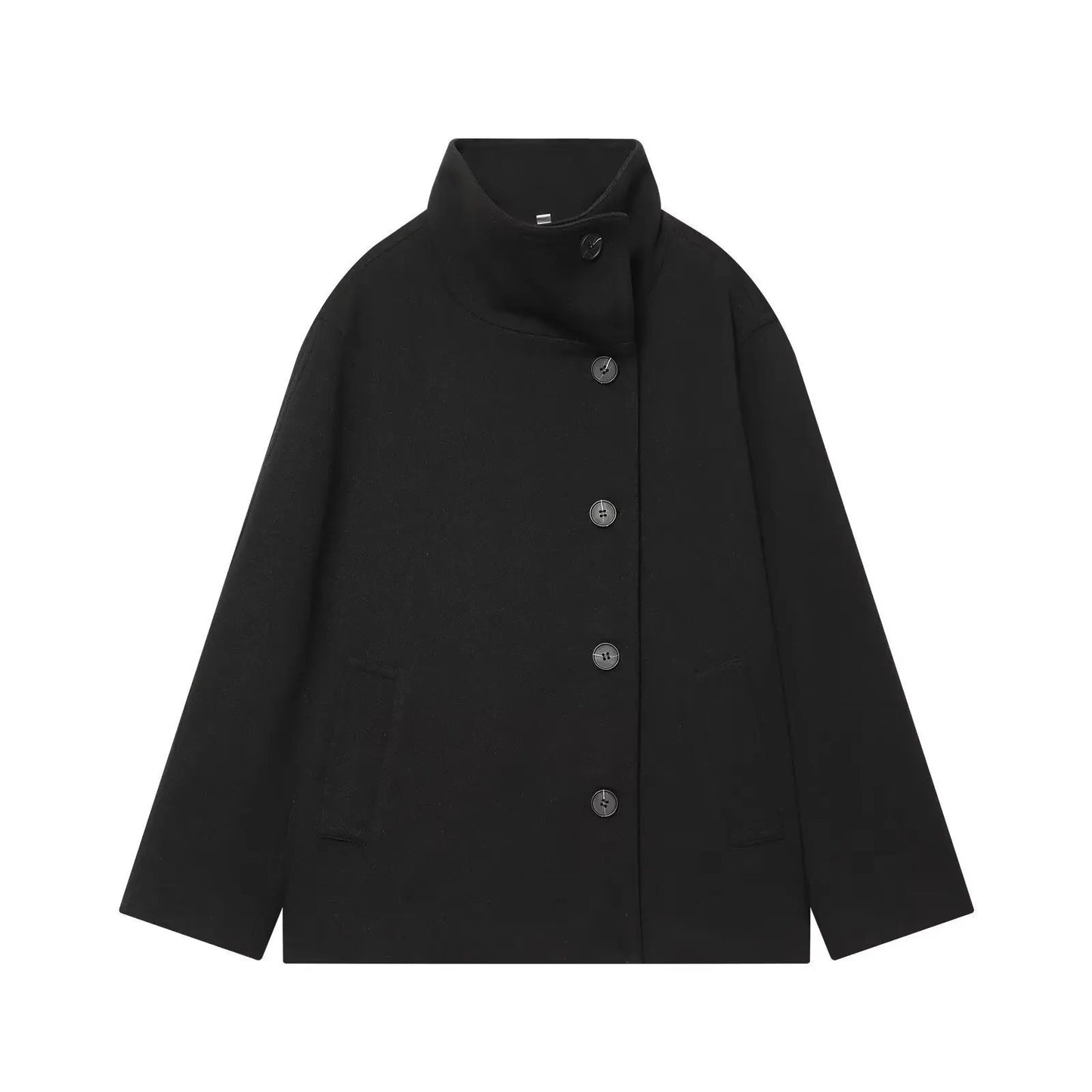 Women's Jacket Black Wool Blend High Collar BYMANYC ® New York SOHO ASYMMETRIC SHORT COAT - New Collection by BYMANYC ® New York