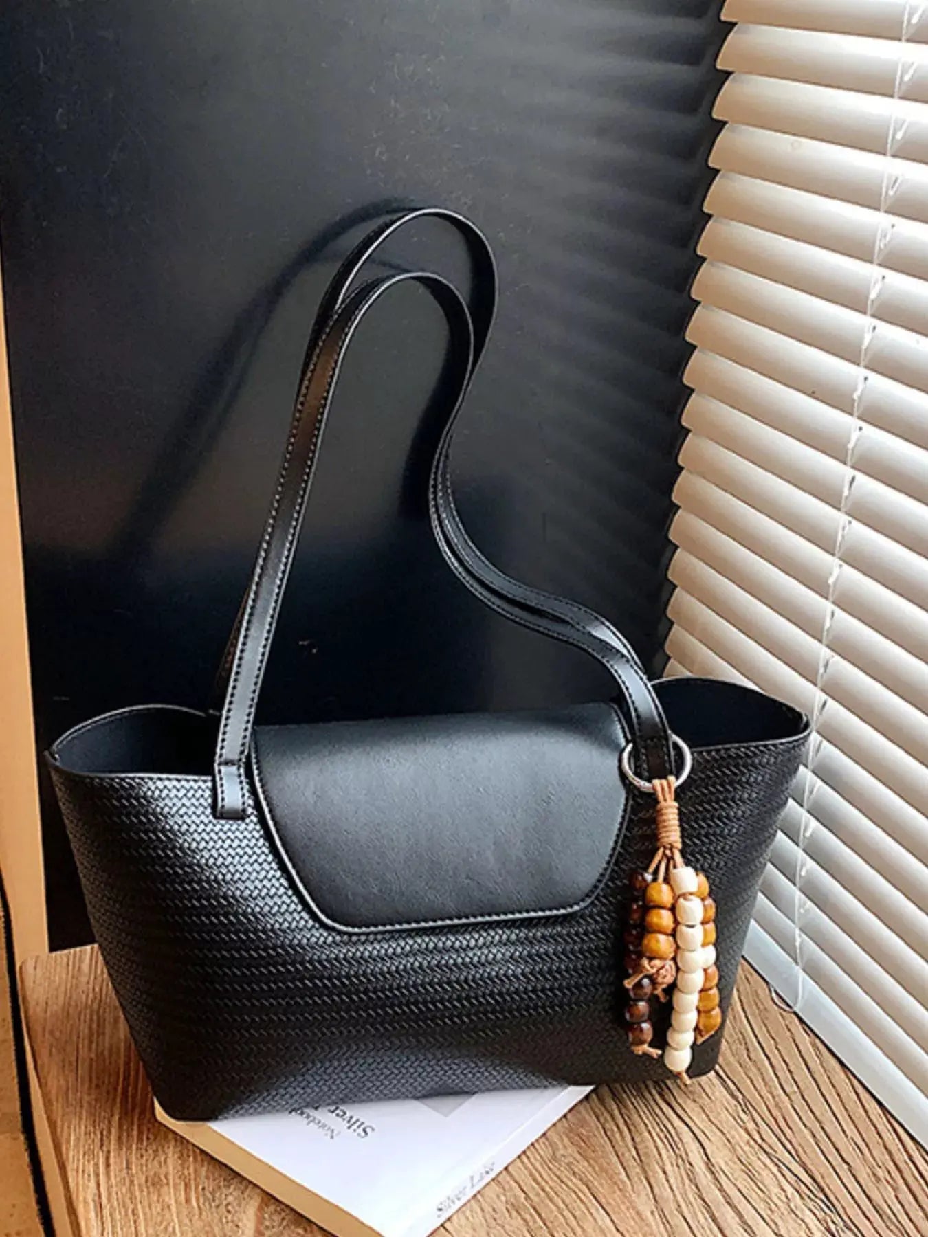 Texture Tote Bag with Beaded Charm by Partner Label