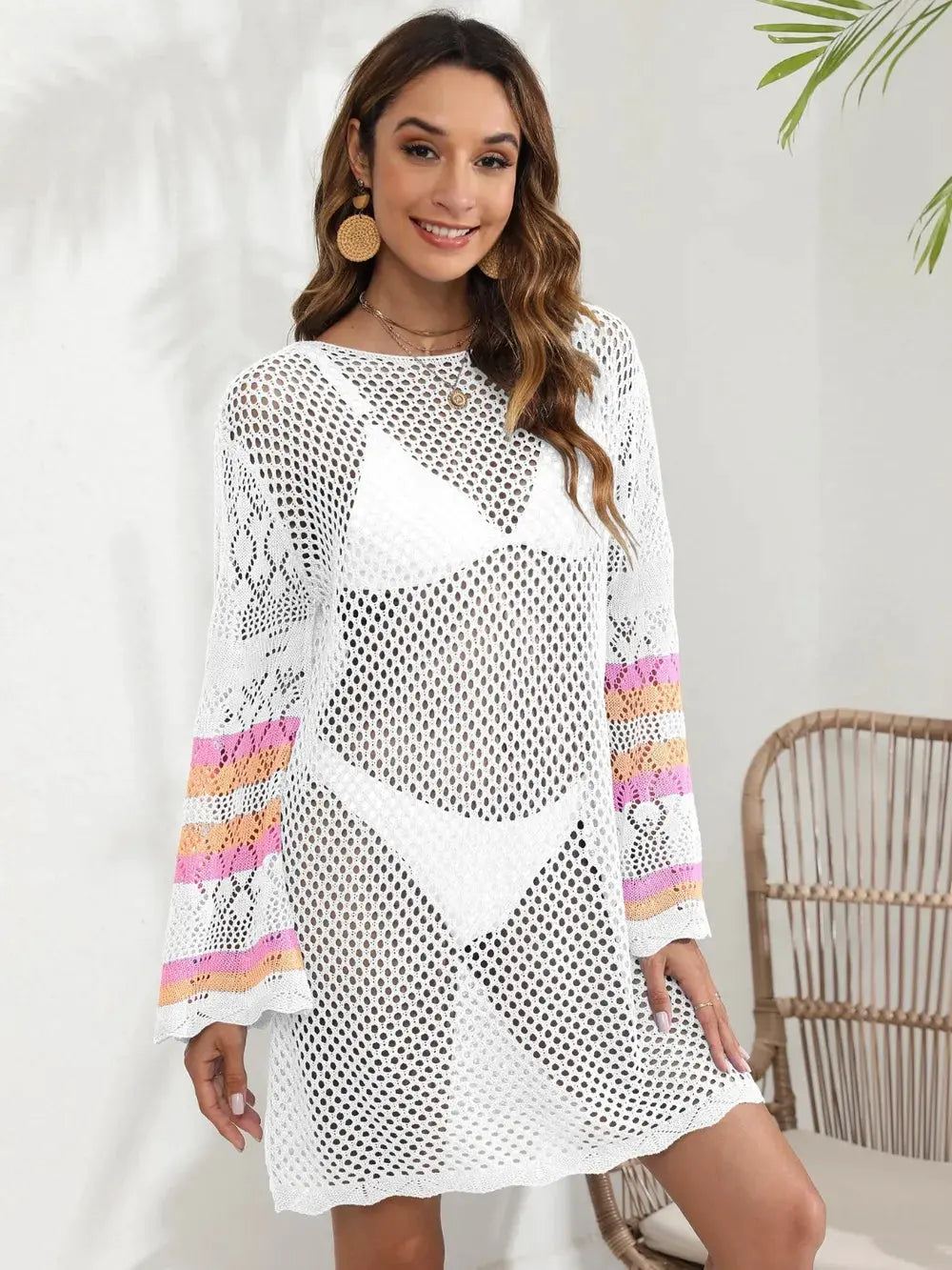 Openwork Contrast Long Sleeve Cover-Up by Partner Labels