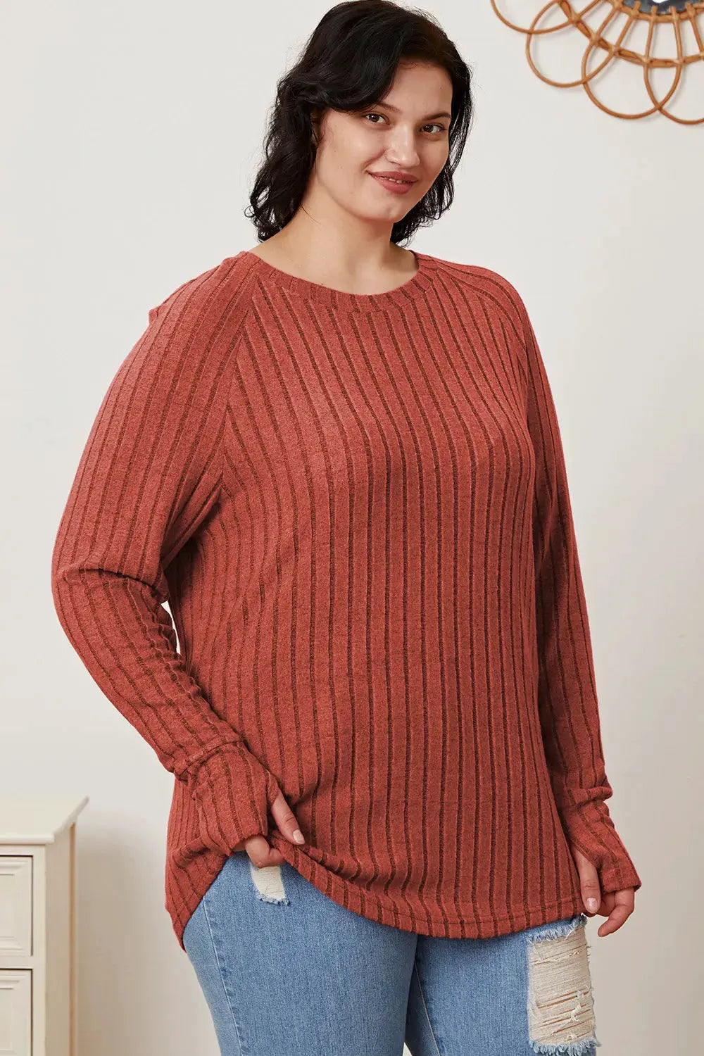 Basic Bae Full Size Ribbed Thumbhole Sleeve T-Shirt by Basic Bae