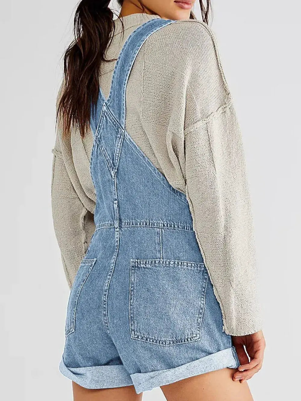 Pocketed Square Neck Wide Strap Denim Overalls by Partner Labels
