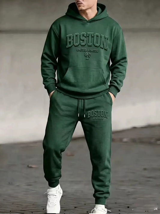 Men's Full Size Kangaroo Pocket Hoodie and Pants Set Plus Size by Trendsi