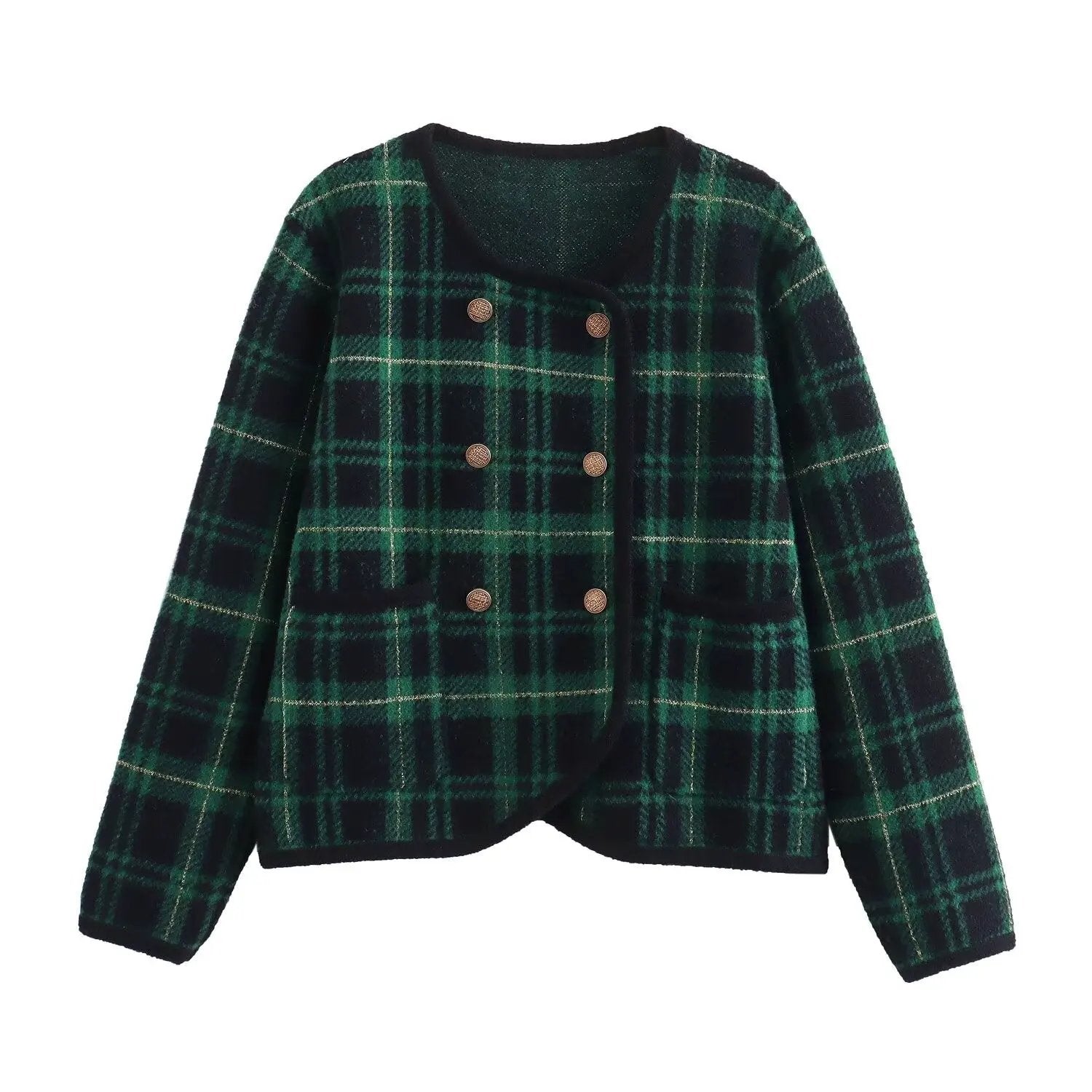 Women's Green Plaid Double-Breasted Knit Jacket BYMANYC ® New York CONTEMPORARY VIBRANT MODERN FASHION - New Collection by BYMANYC ® New York