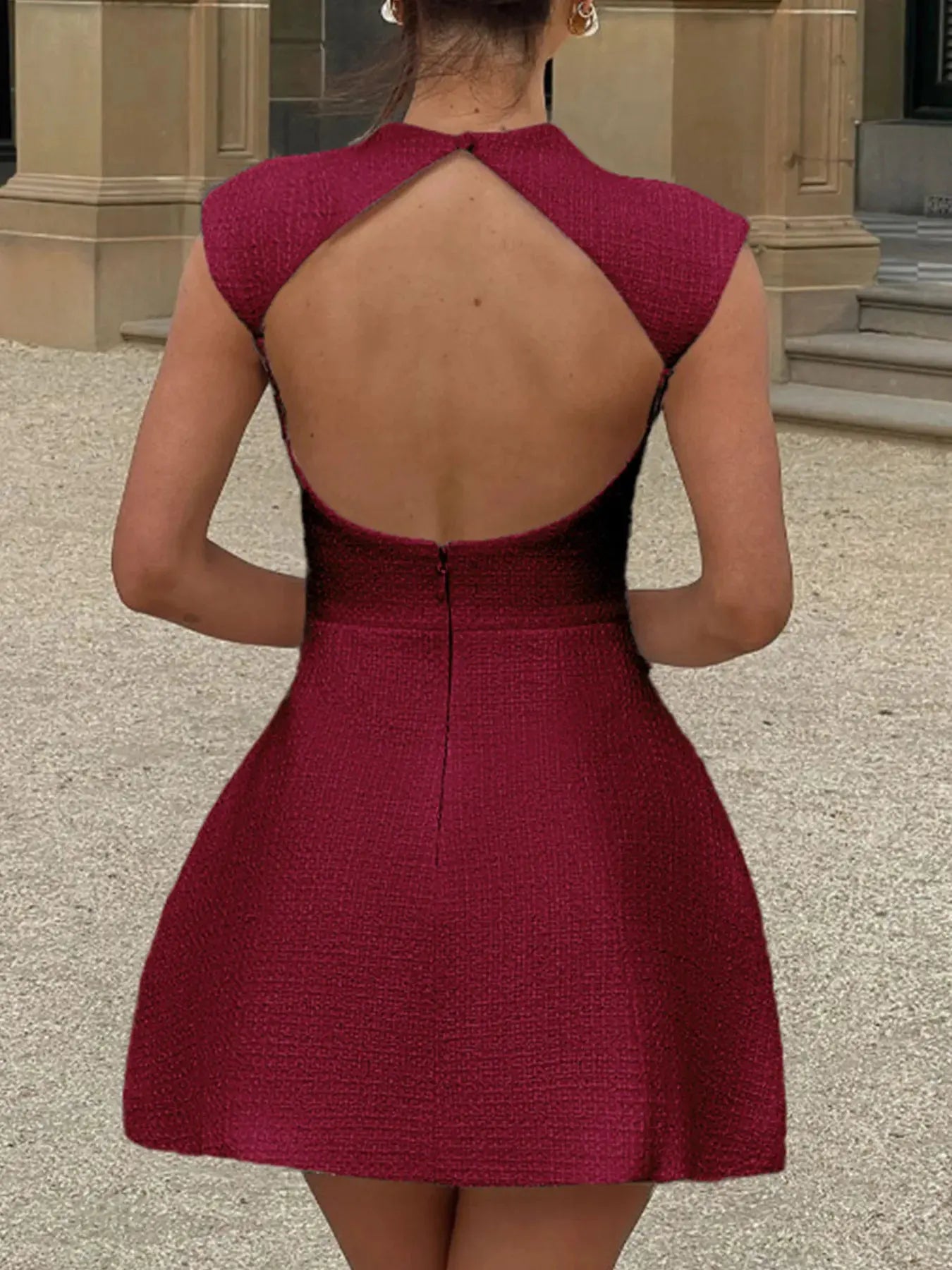 Cutout Back Round Neck Cap Sleeve Mini Dress by Partner Label