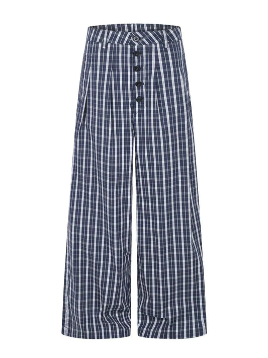 Men's Wide Leg Plaid Button-Front Pants by Trendsi