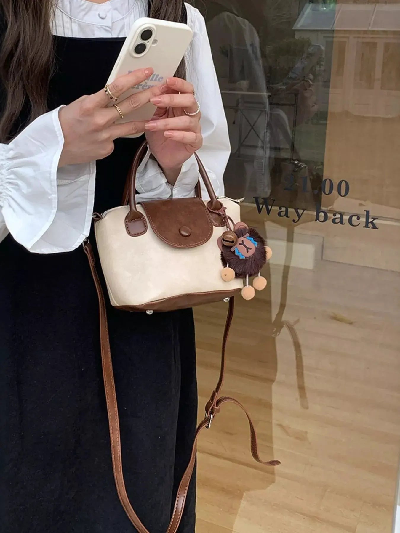 Two-Tone Flap Decor Crossbody Bag with Charm by Partner Label