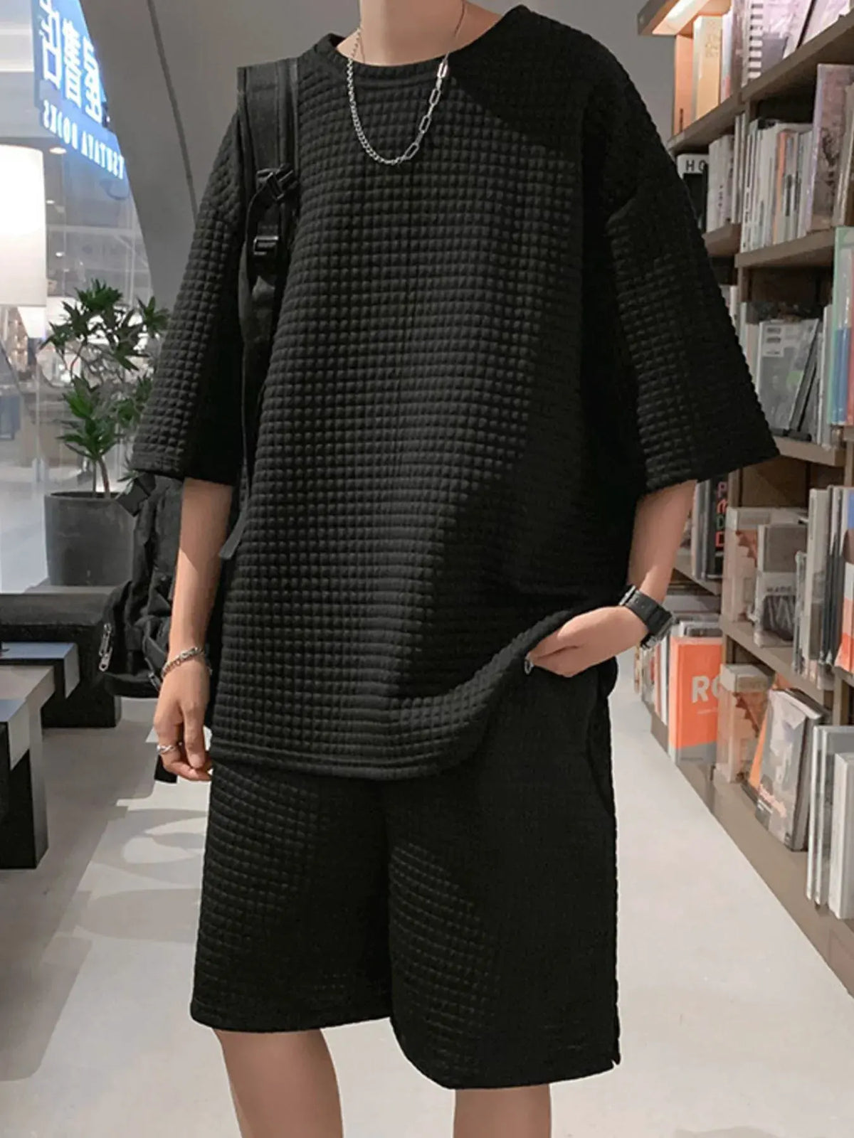 Men's Textured Short Sleeve T-Shirt and Shorts Set by Trendsi