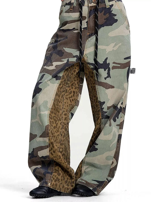 Men's Camouflage Leopard Patchwork Cargo Pants by Partner Label