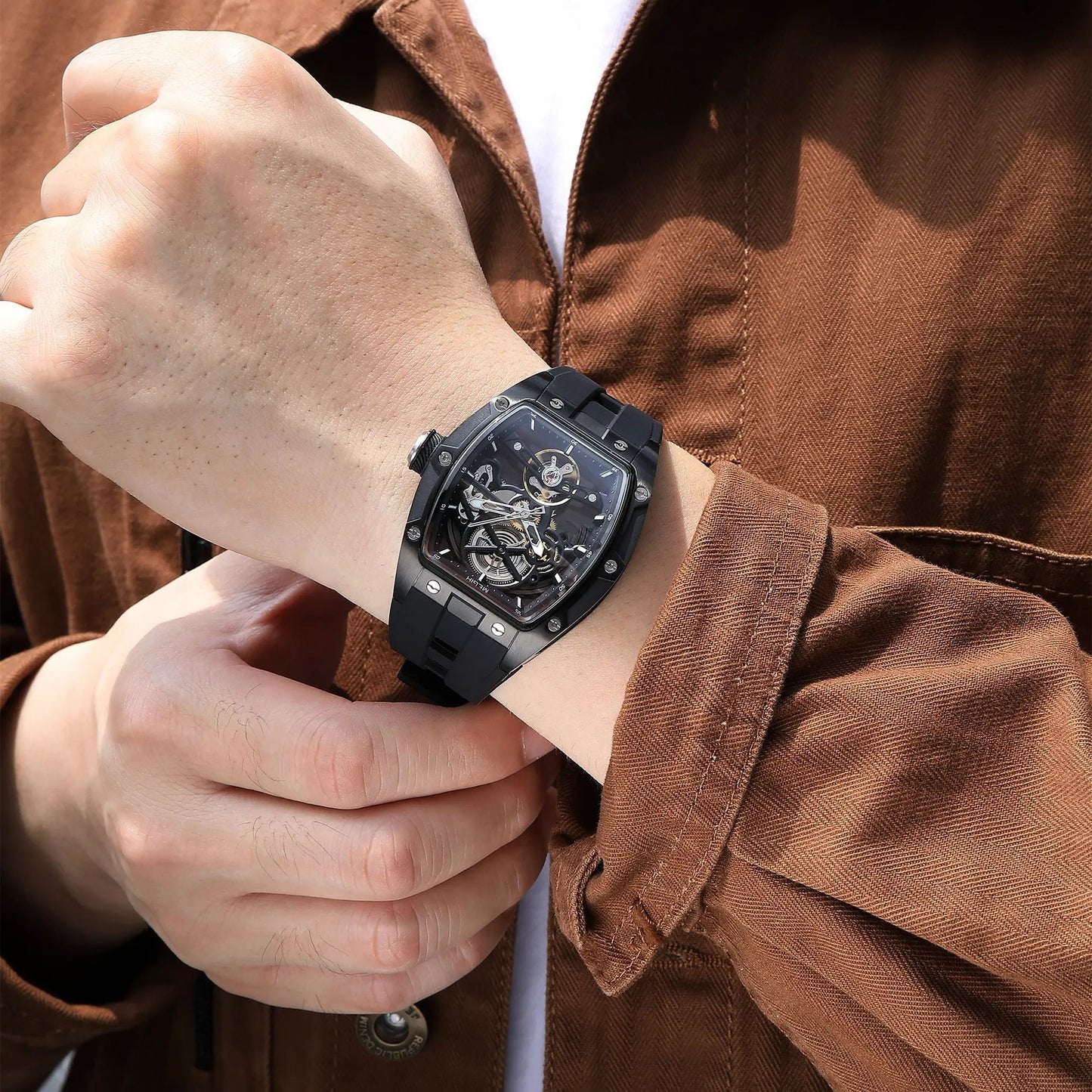 MEGIR Original Fashion Men Watches Automatic Mechanical Watch Steel Case Sport Skeleton Dial Wristwatch Waterproof Clock Reloj Hombre 2242 by MEGIR WATCH GROUP