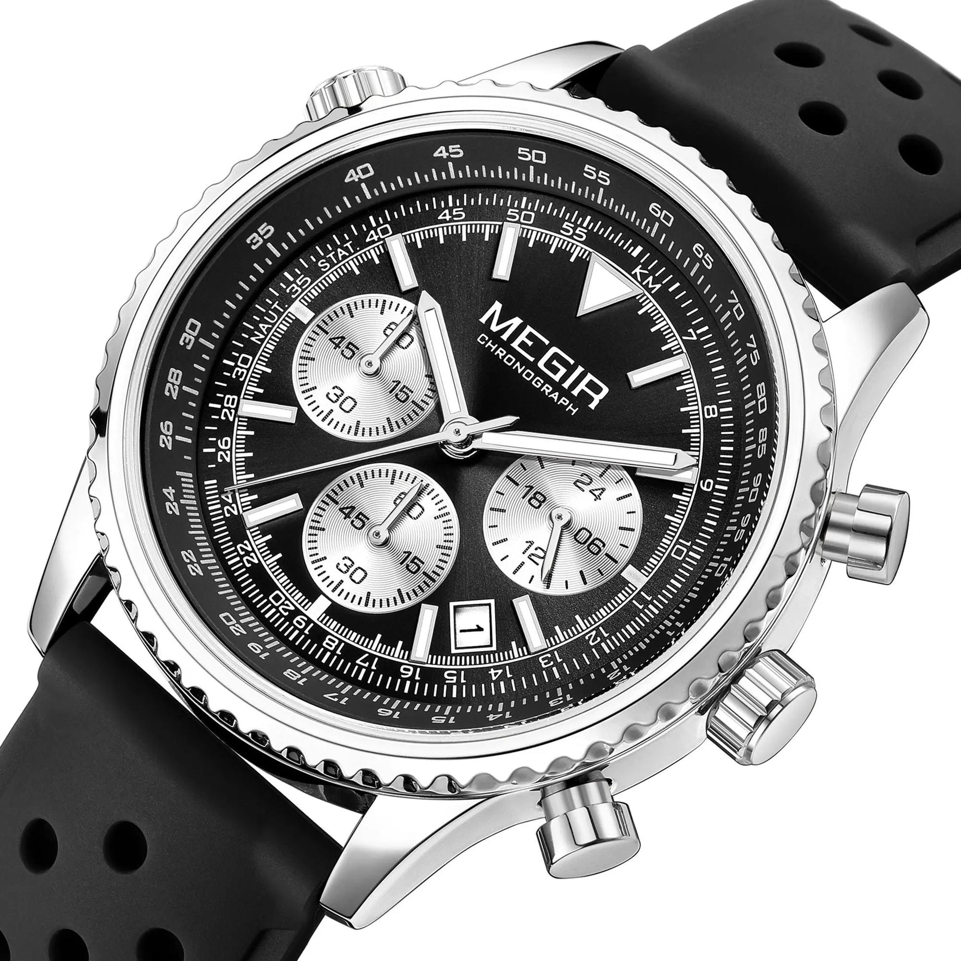 MEGIR Luxury Men Watches Fashion Silicone Band Quartz Military Wristwatch Waterproof Big Dial Male Sport Chronograph with Date Clock 2236 by MEGIR WATCH GROUP