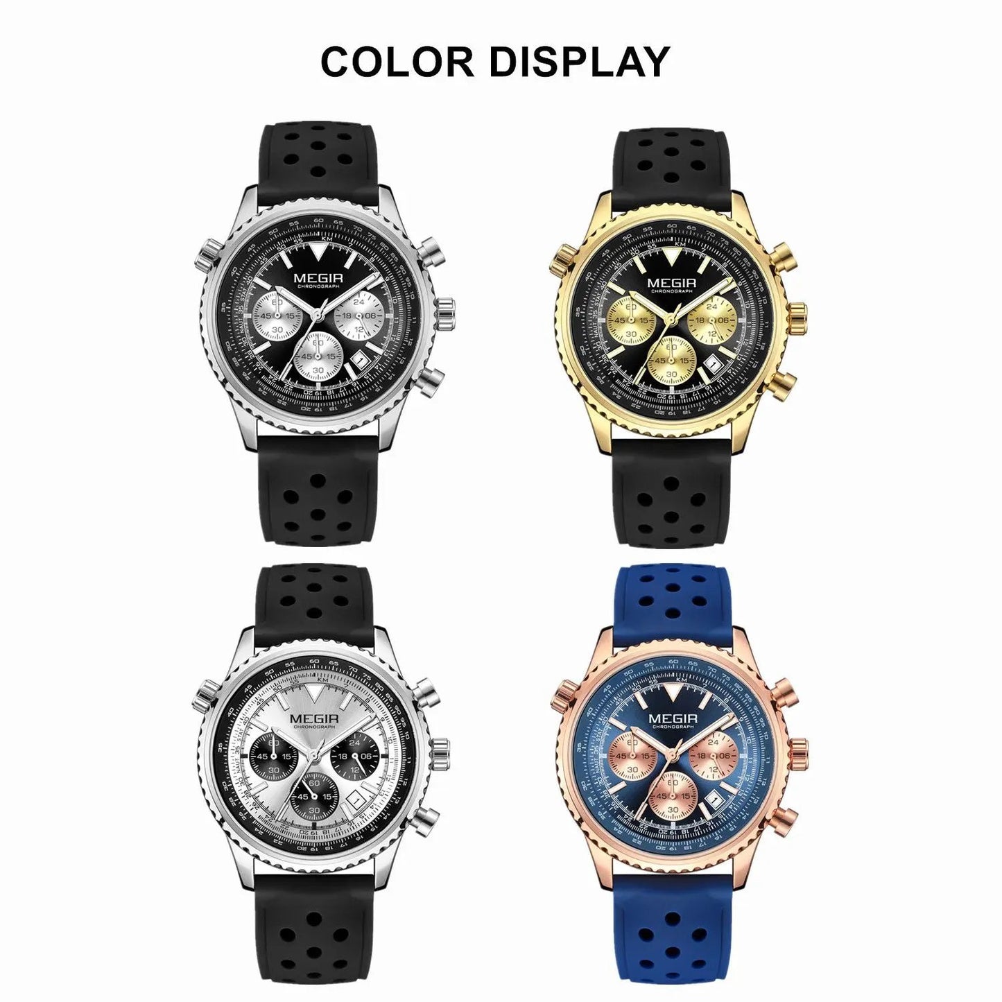 MEGIR Luxury Men Watches Fashion Silicone Band Quartz Military Wristwatch Waterproof Big Dial Male Sport Chronograph with Date Clock 2236 by MEGIR WATCH GROUP