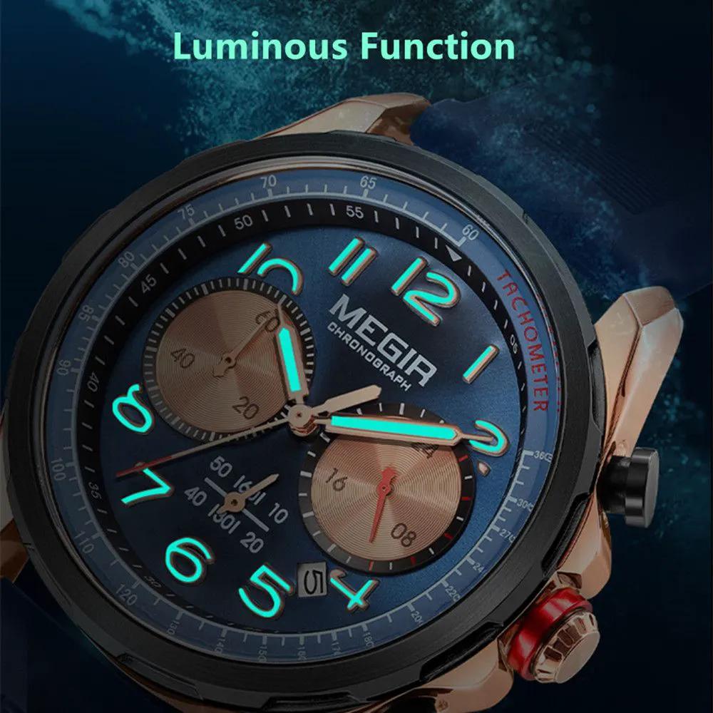 MEGIR Men Watches Luxury Quartz Wristwatch Gray Waterproof Military Sports Chronograph Silicone Strap Clock Montre Homme 2230 by MEGIR WATCH GROUP