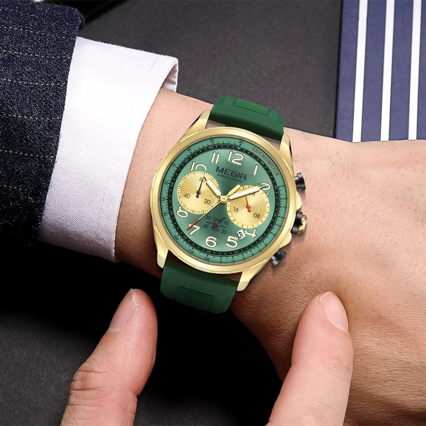 MEGIR Men Watches Luxury Quartz Wristwatch Gray Waterproof Military Sports Chronograph Silicone Strap Clock Montre Homme 2230 by MEGIR WATCH GROUP
